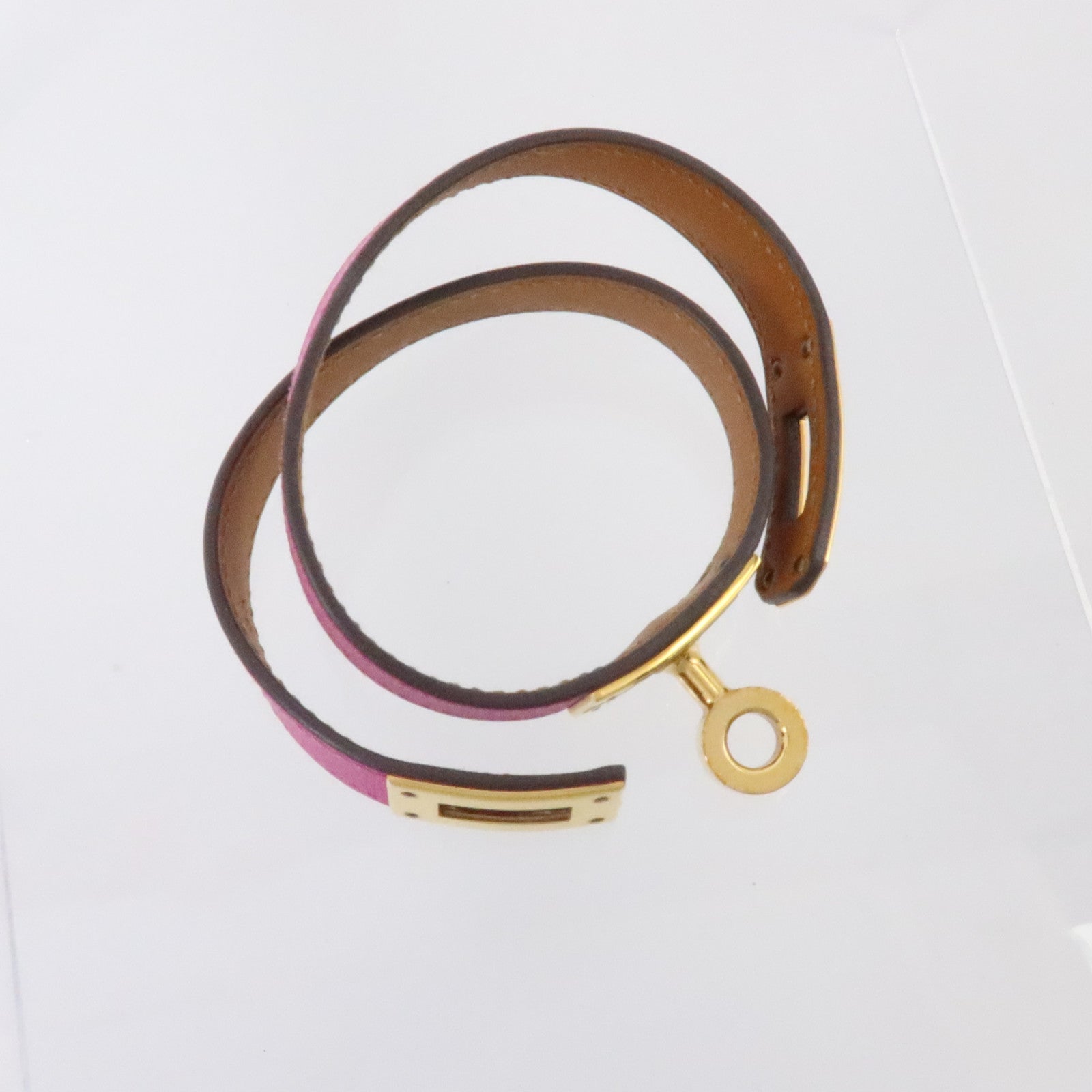 HERMES Swift皮革/金屬Mini Kelly Double Tour Bracelet金扣手鏈Rose Purple