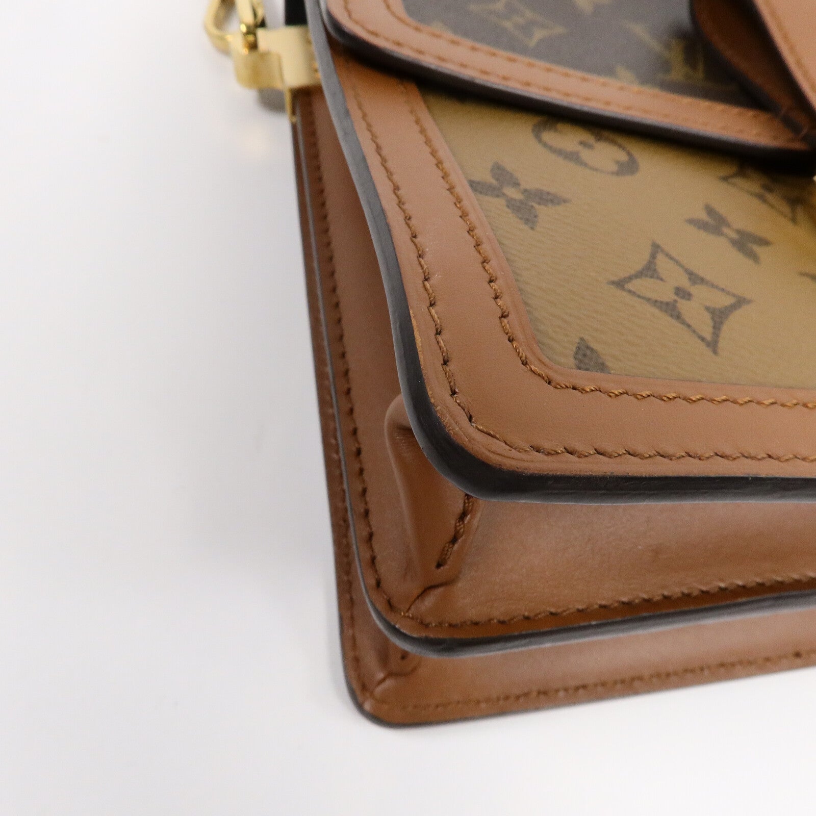 LOUIS VUITTON Monogram/Monogram Reverse Dauphine MM金扣手挽肩背兩用袋棕色