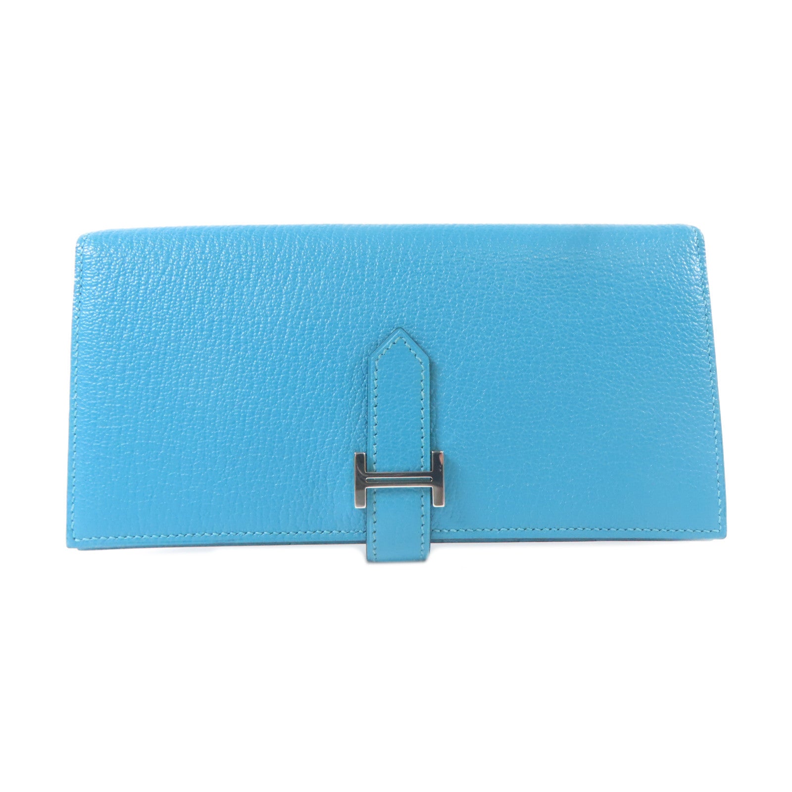 HERMES **【激減優惠】Chevre皮革Bearn Long Wallet銀扣長錢包藍色Blue Jean