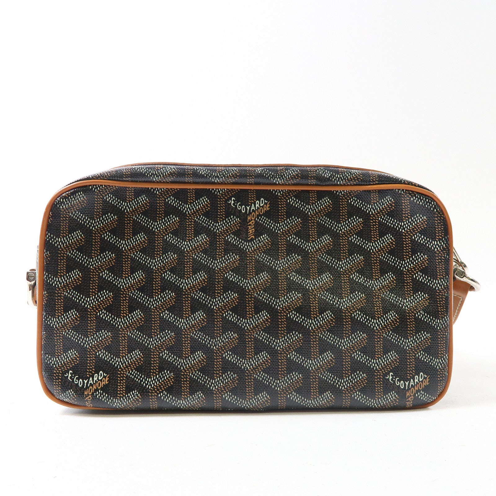 GOYARD 塗層帆布/皮革Cap Vert PM銀扣肩背袋啡色/黑色