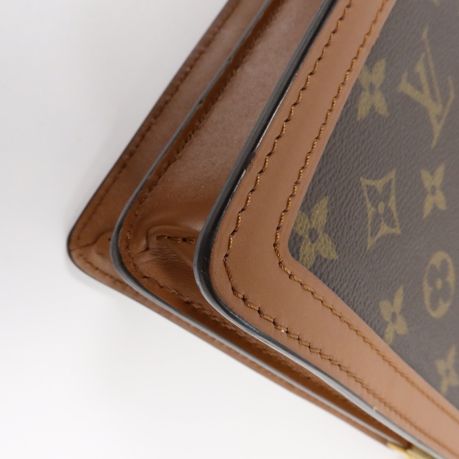 LOUIS VUITTON Monogram/Monogram Reverse Dauphine MM金扣手挽肩背兩用袋棕色