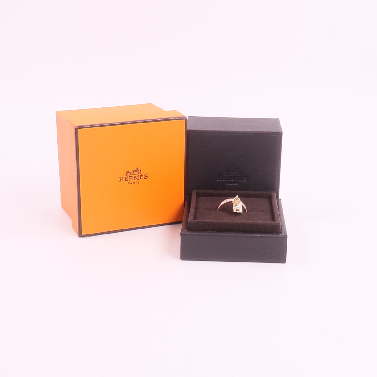 HERMES 18K玫瑰金Kelly Clochette Ring鑽石戒指