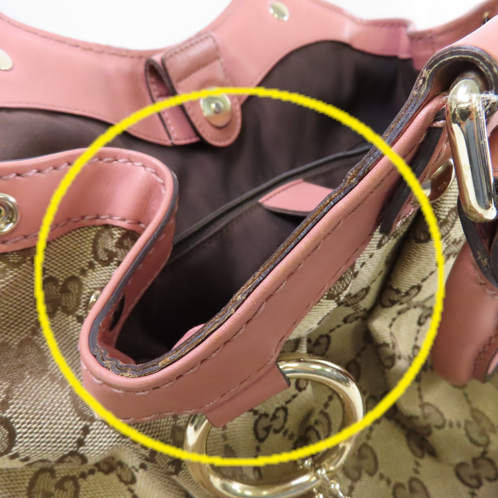 GUCCI 【激減優惠】GG帆布Sukey Tote Bag金扣肩背袋啡色/粉紅色