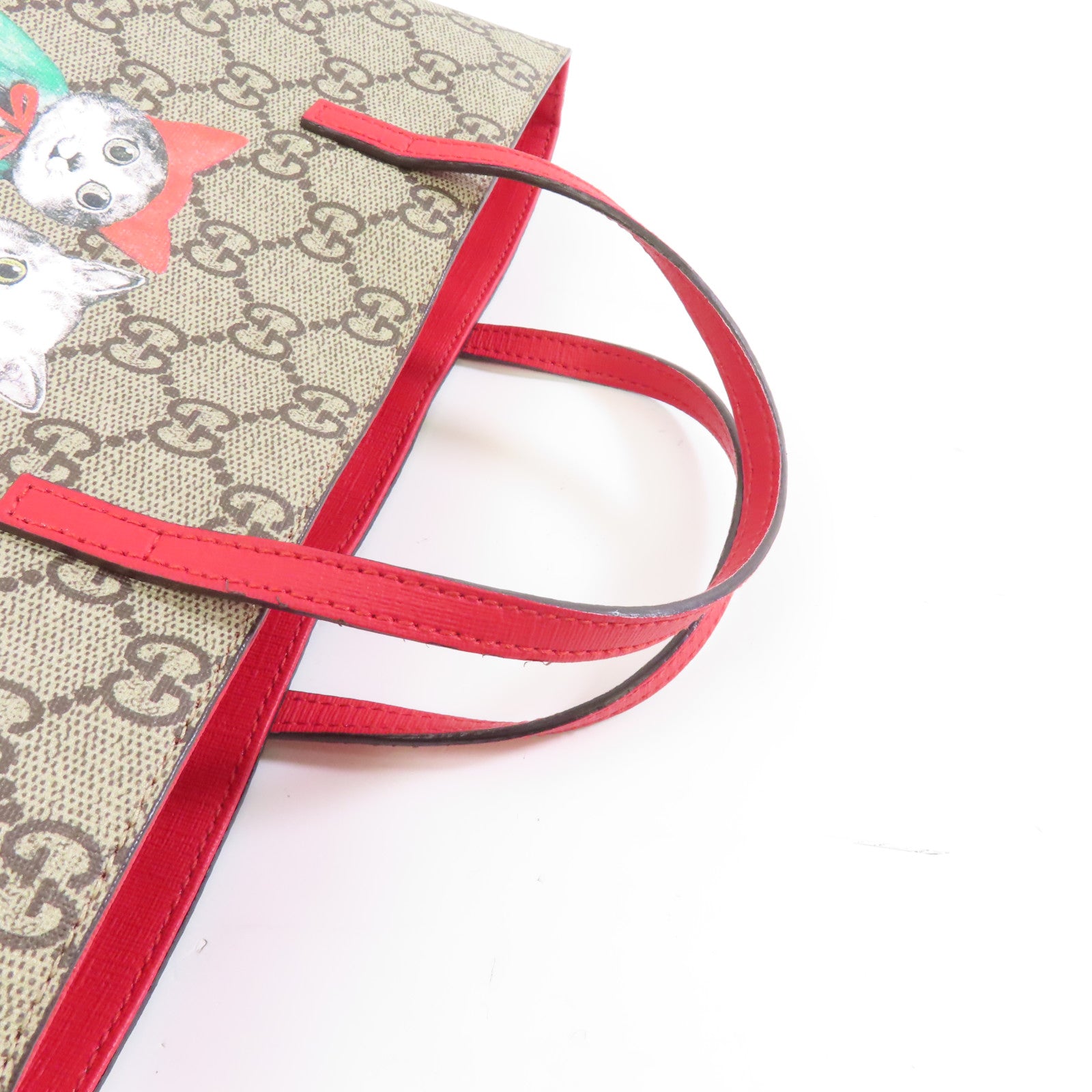 GUCCI 塗層帆布Yuko Higuchi Handbag銀扣手挽袋啡色/紅色