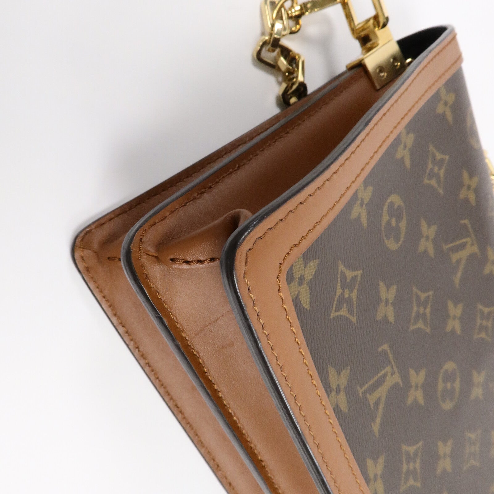 LOUIS VUITTON Monogram/Monogram Reverse Dauphine MM金扣手挽肩背兩用袋棕色