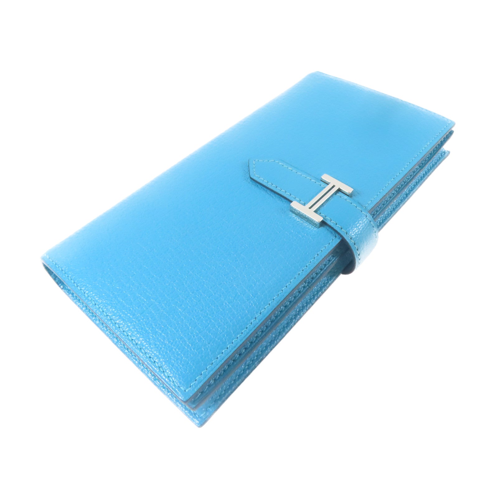 HERMES **【激減優惠】Chevre皮革Bearn Long Wallet銀扣長錢包藍色Blue Jean