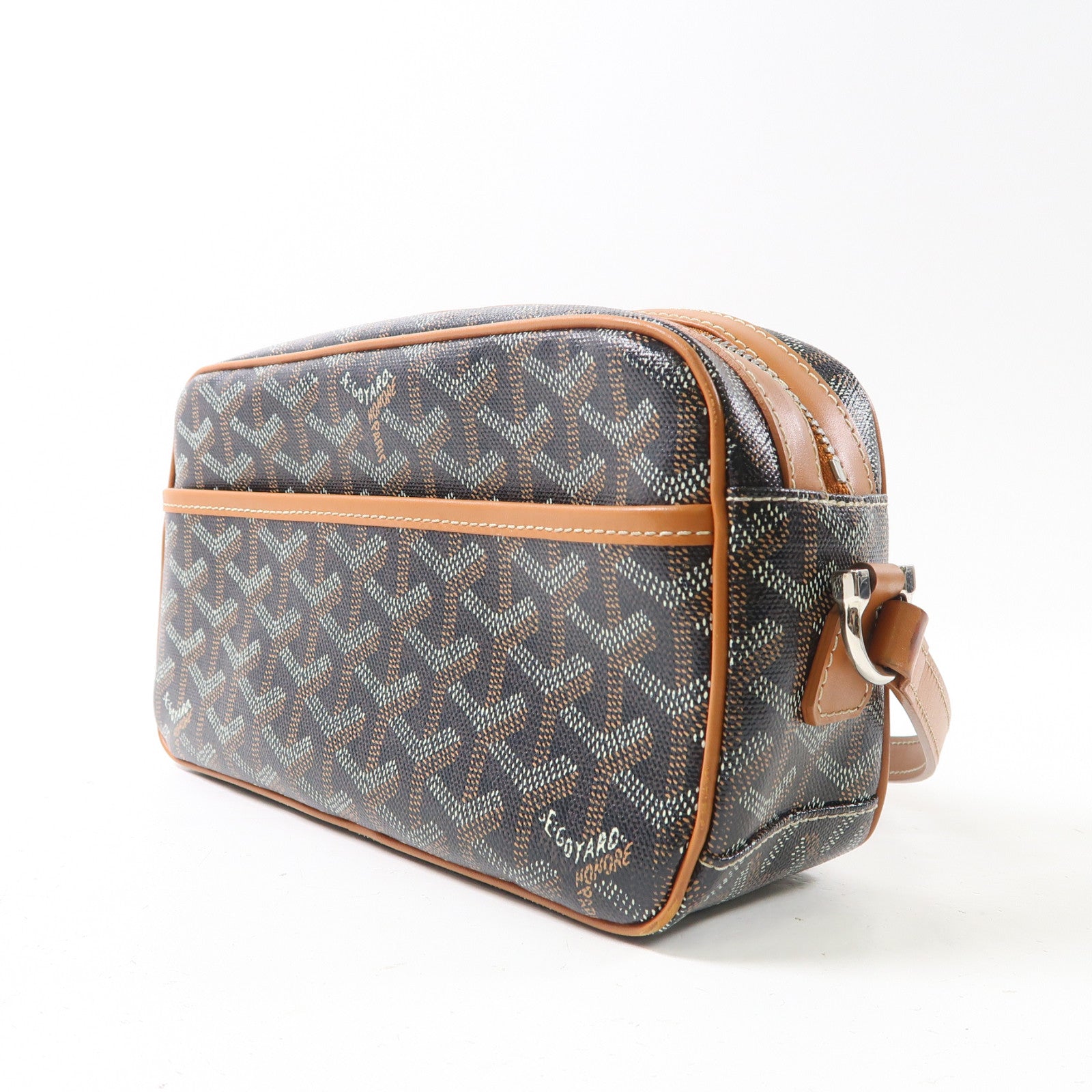 GOYARD 塗層帆布/皮革Cap Vert PM銀扣肩背袋啡色/黑色