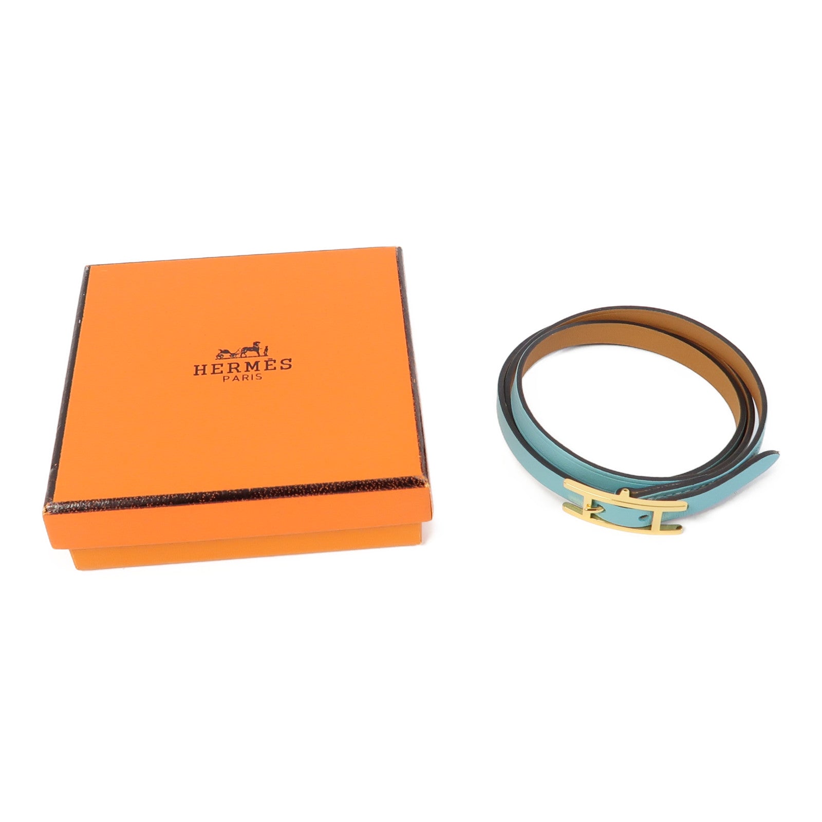 HERMES Swift皮革Behapi Double Tour Bracelet手鐲聖西爾藍色