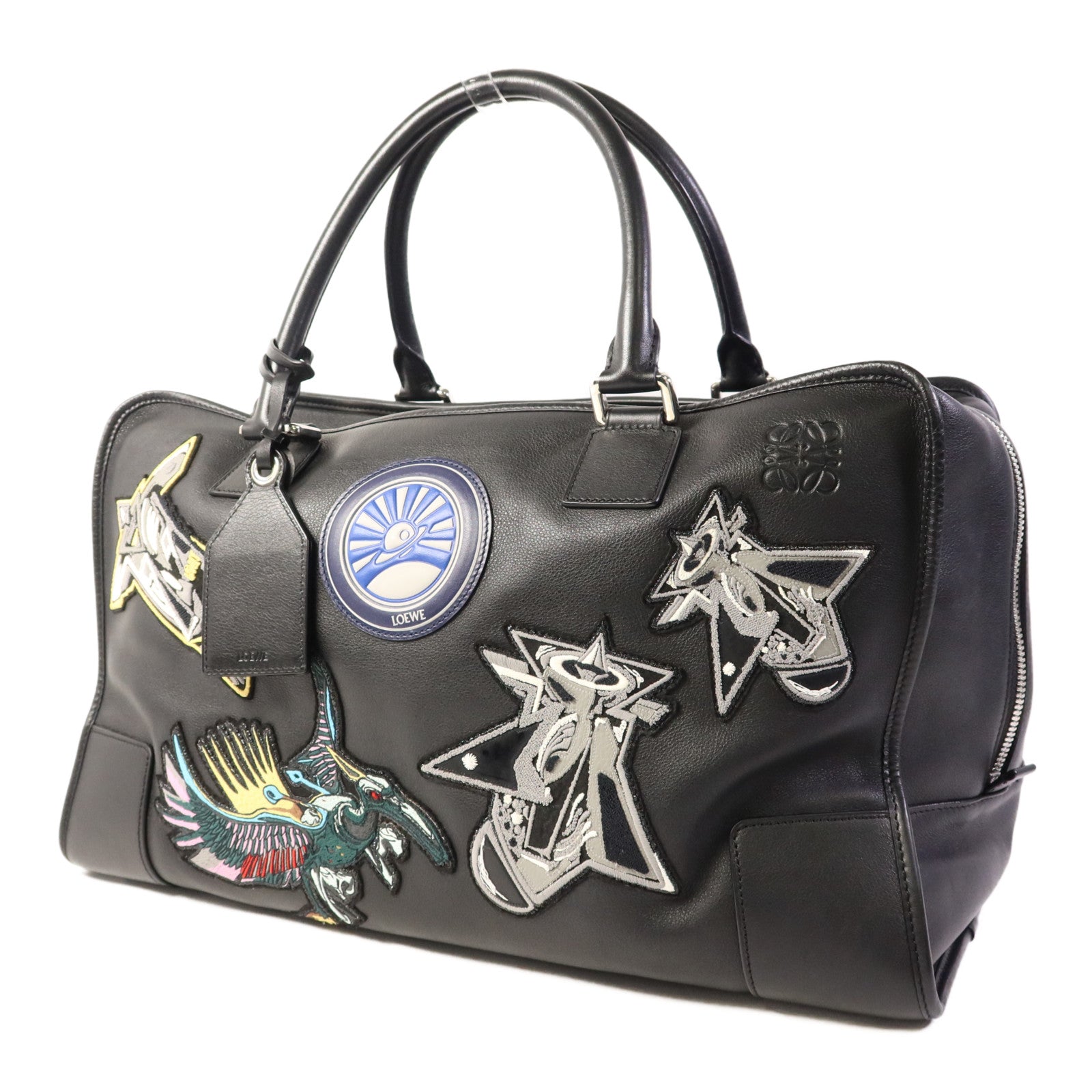 LOEWE 牛皮皮革Amazona銀扣手挽袋