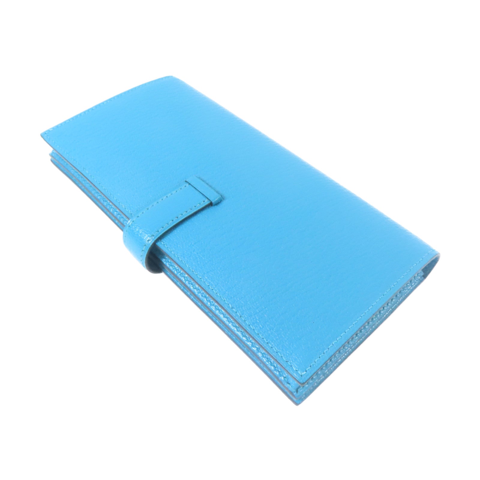 HERMES **【激減優惠】Chevre皮革Bearn Long Wallet銀扣長錢包藍色Blue Jean