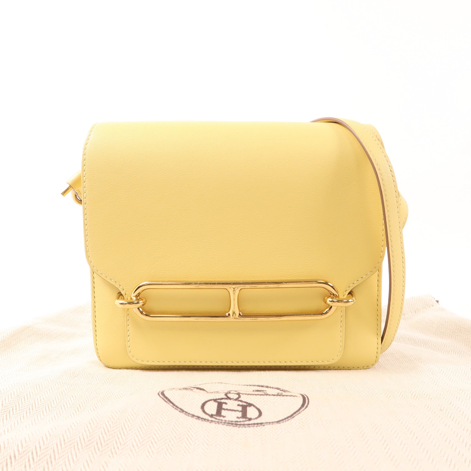 HERMES Swift皮革Mini Roulis金扣手挽袋Yellow