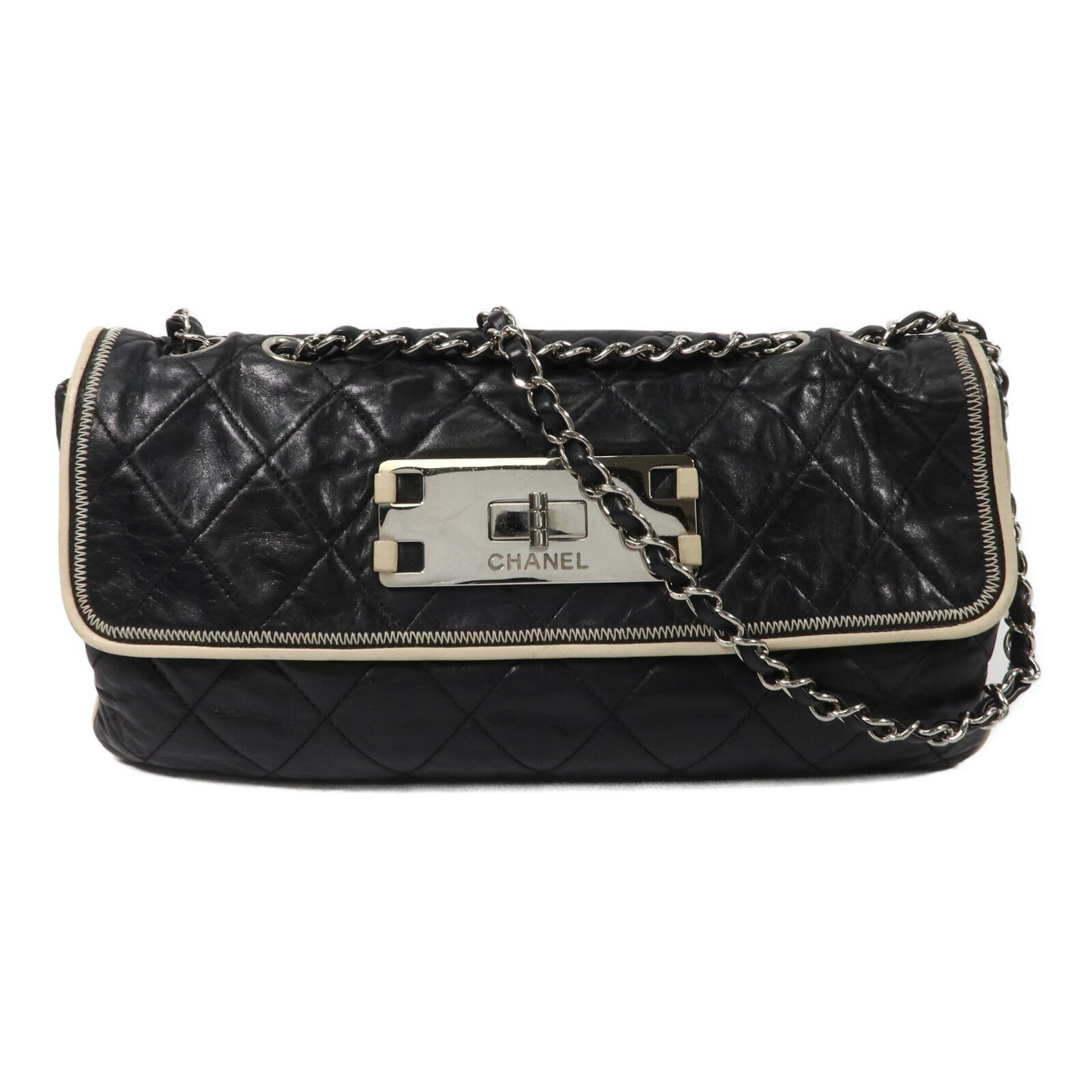 CHANEL 牛皮皮革2.55 East West Flap Bag鏈帶肩背袋