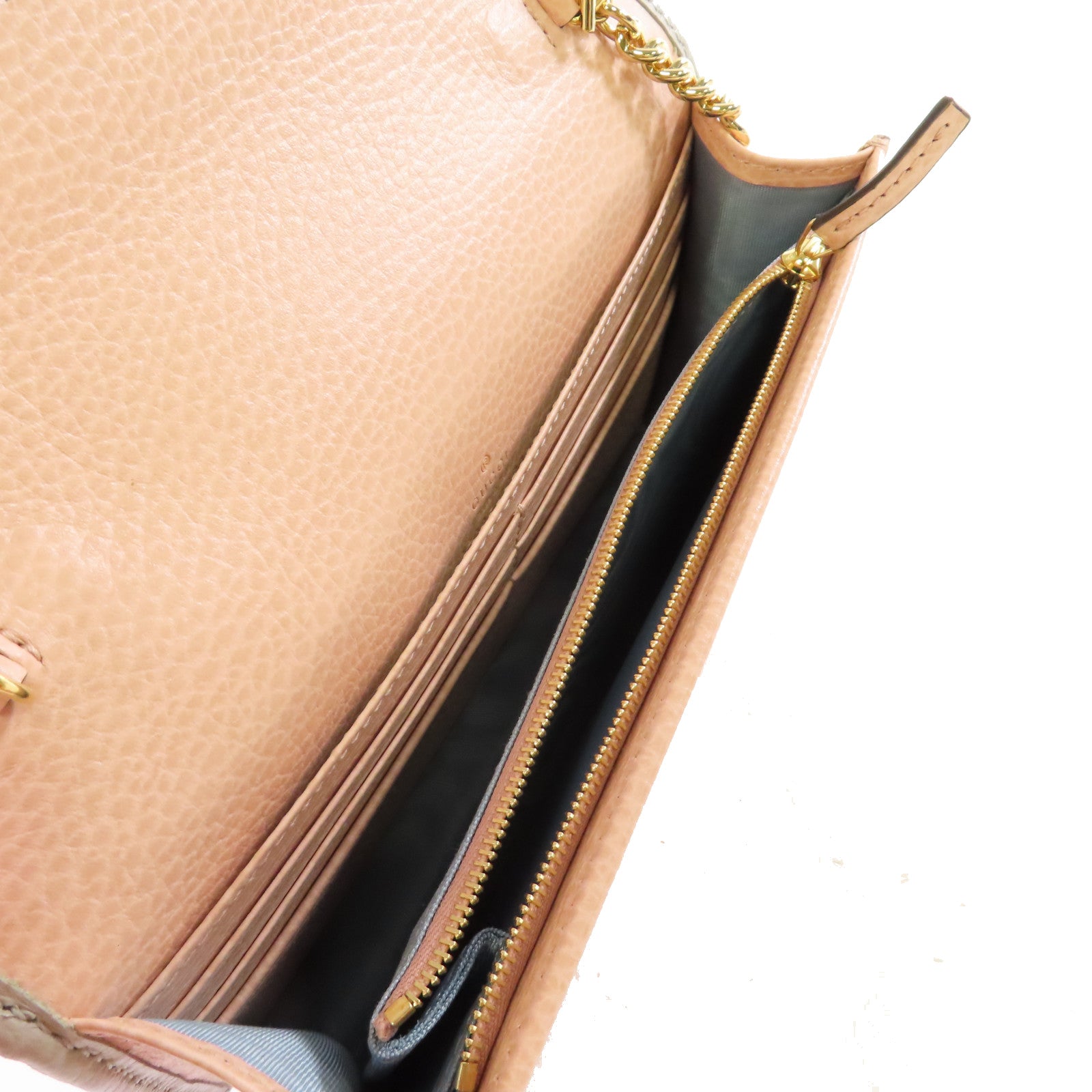 GUCCI 牛皮皮革GG Marmont Mini Chain Bag金扣鏈帶肩背袋灰色/粉紅色