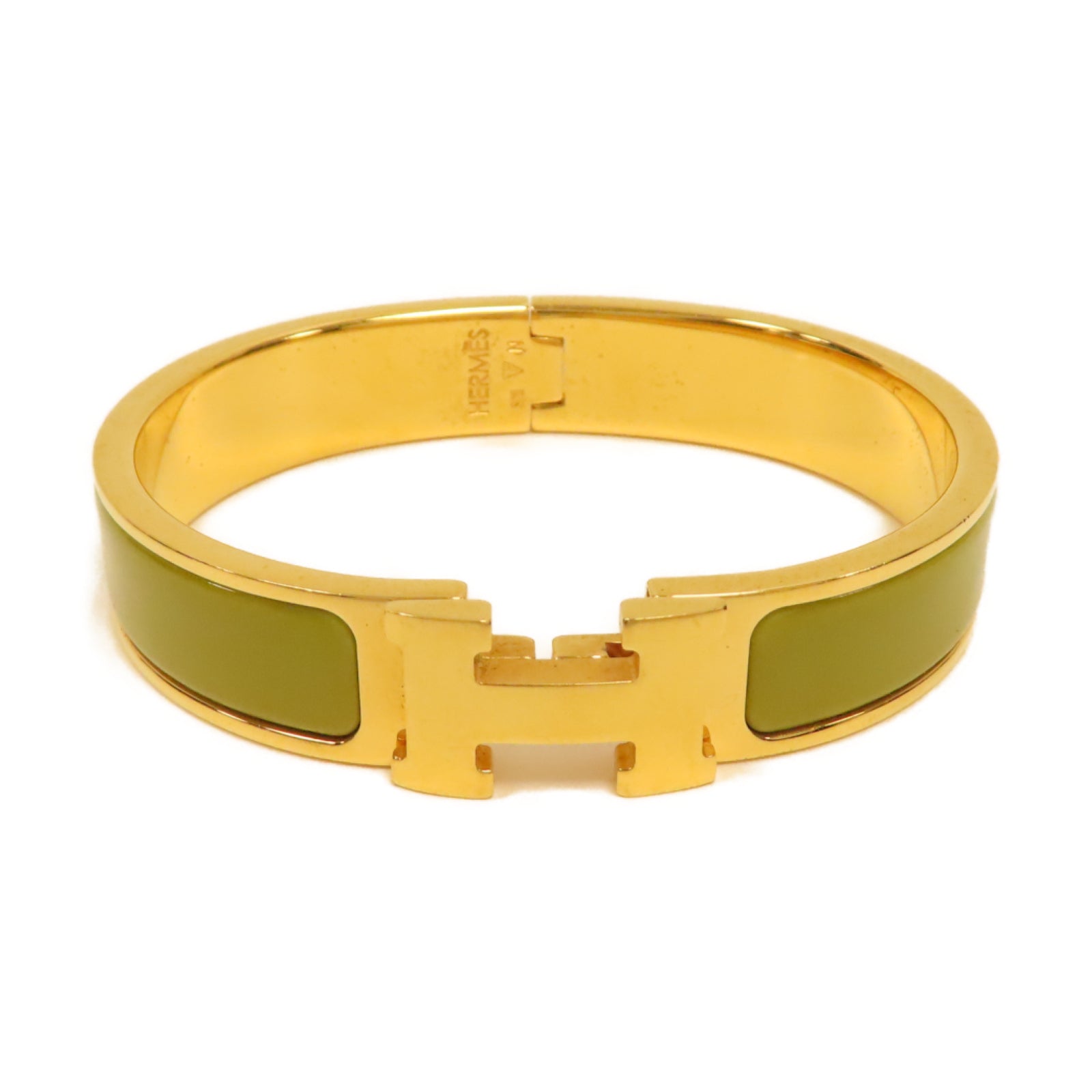 HERMES 金屬Clic H Bracelet手鐲金色/綠色