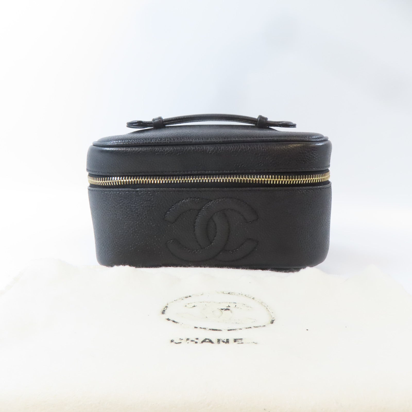 CHANEL 【激減優惠】Caviar皮革Vanity Handbag金扣手挽袋黑色