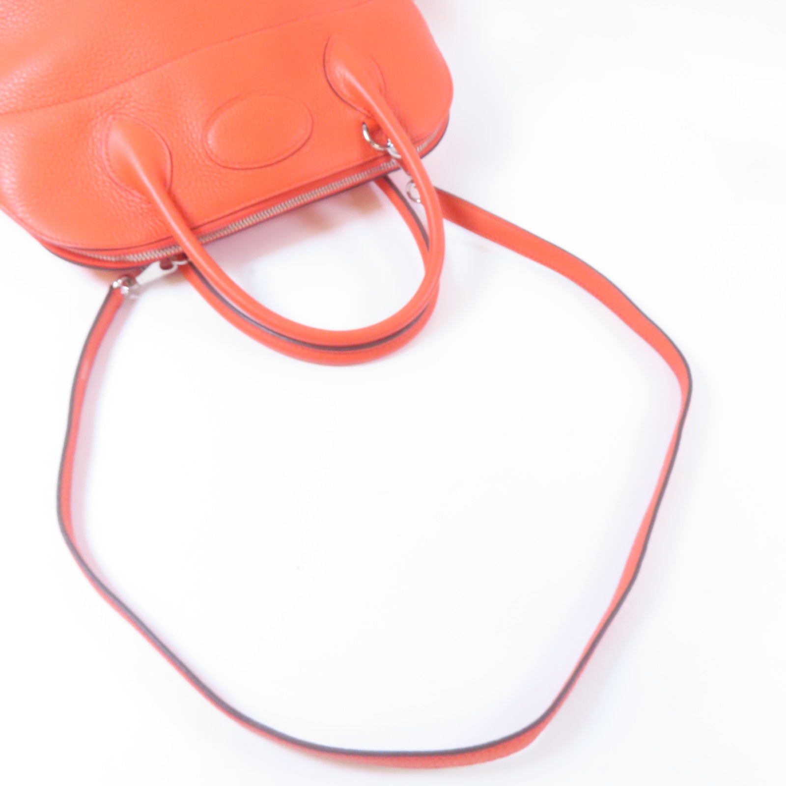 HERMES 【激減優惠】Clemence皮革Bolide31銀扣手挽肩背兩用袋Orange Poppy/橙色