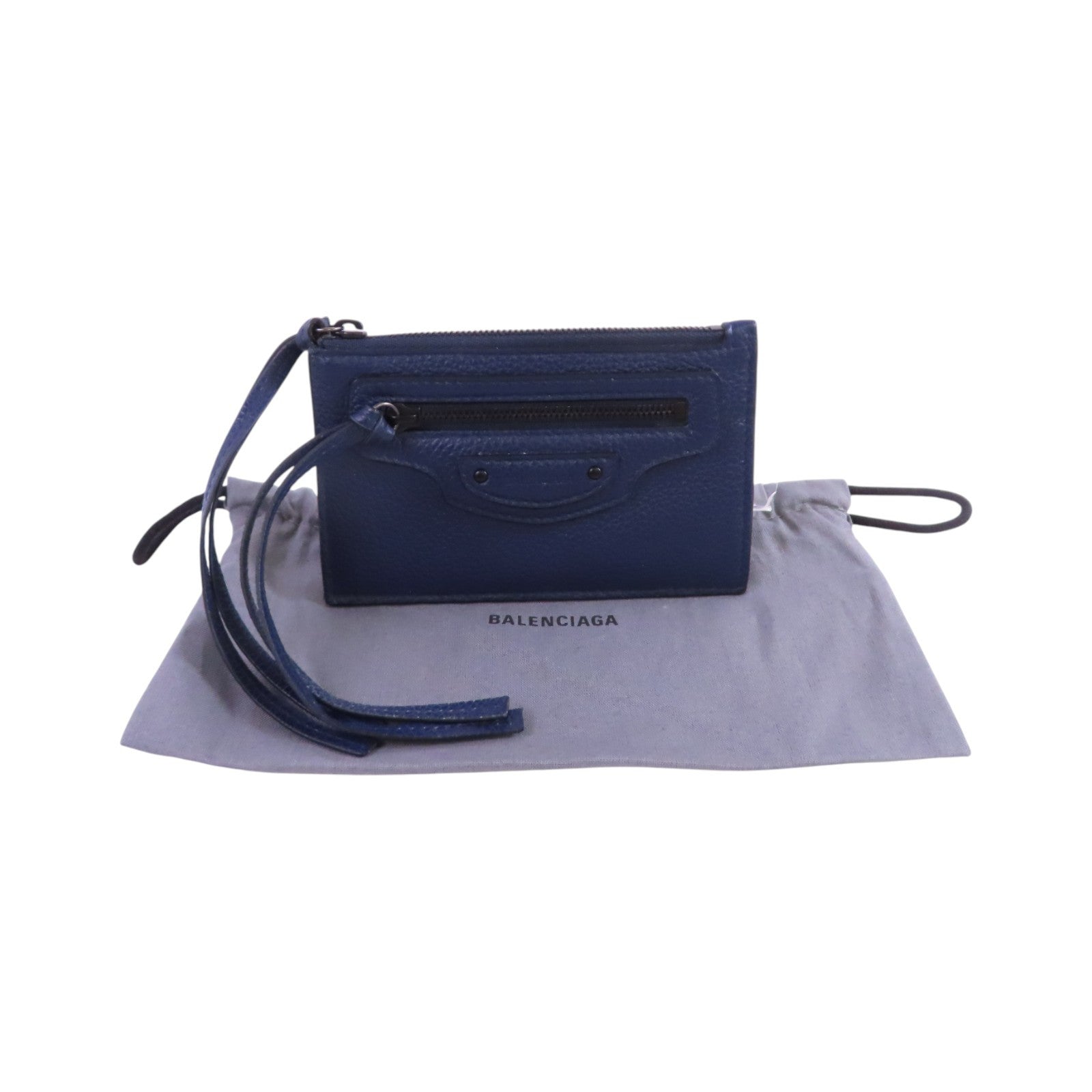BALENCIAGA Card Case Card Holder Blue 640110 Calfskin Leather