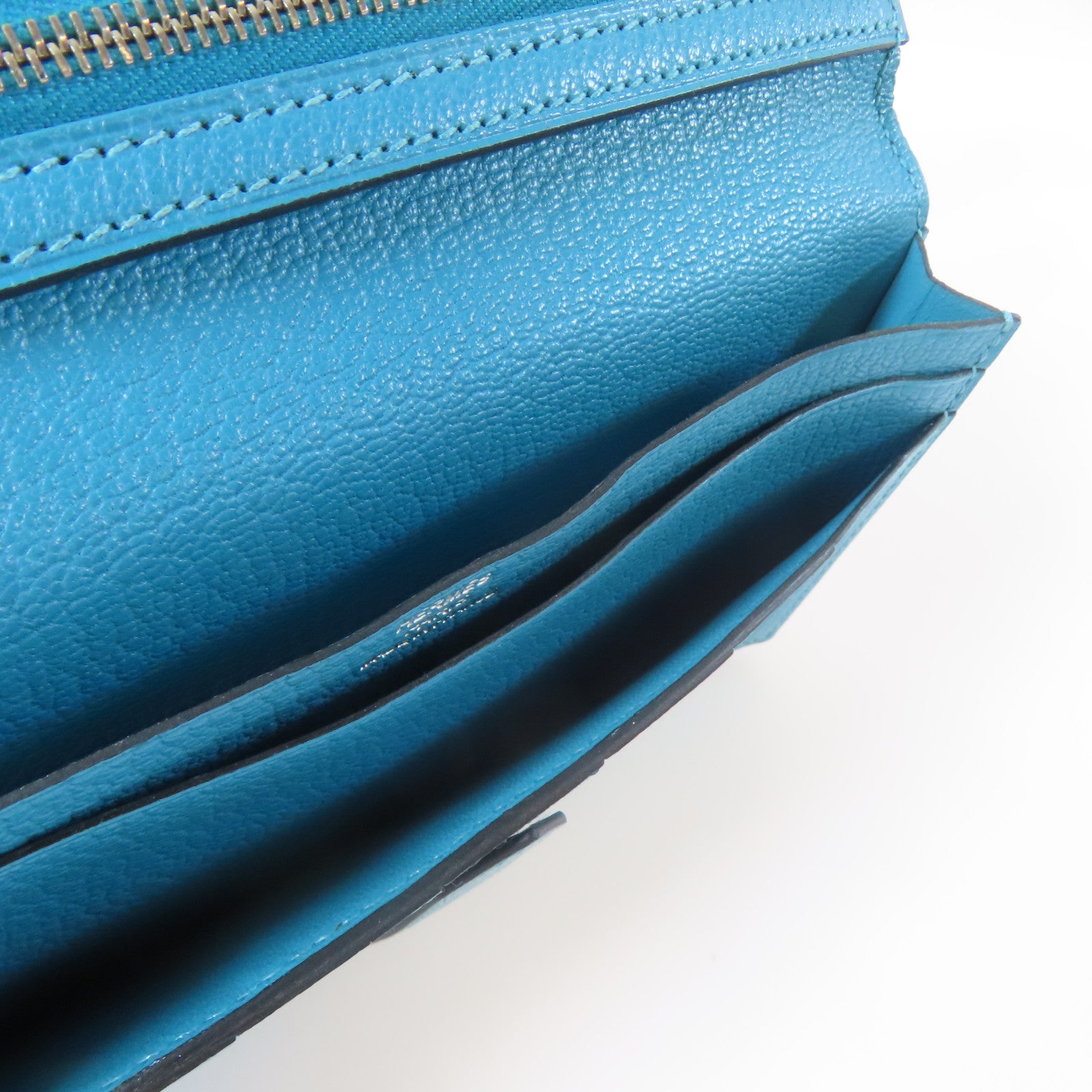 HERMES **【激減優惠】Chevre皮革Bearn Long Wallet銀扣長錢包藍色Blue Jean