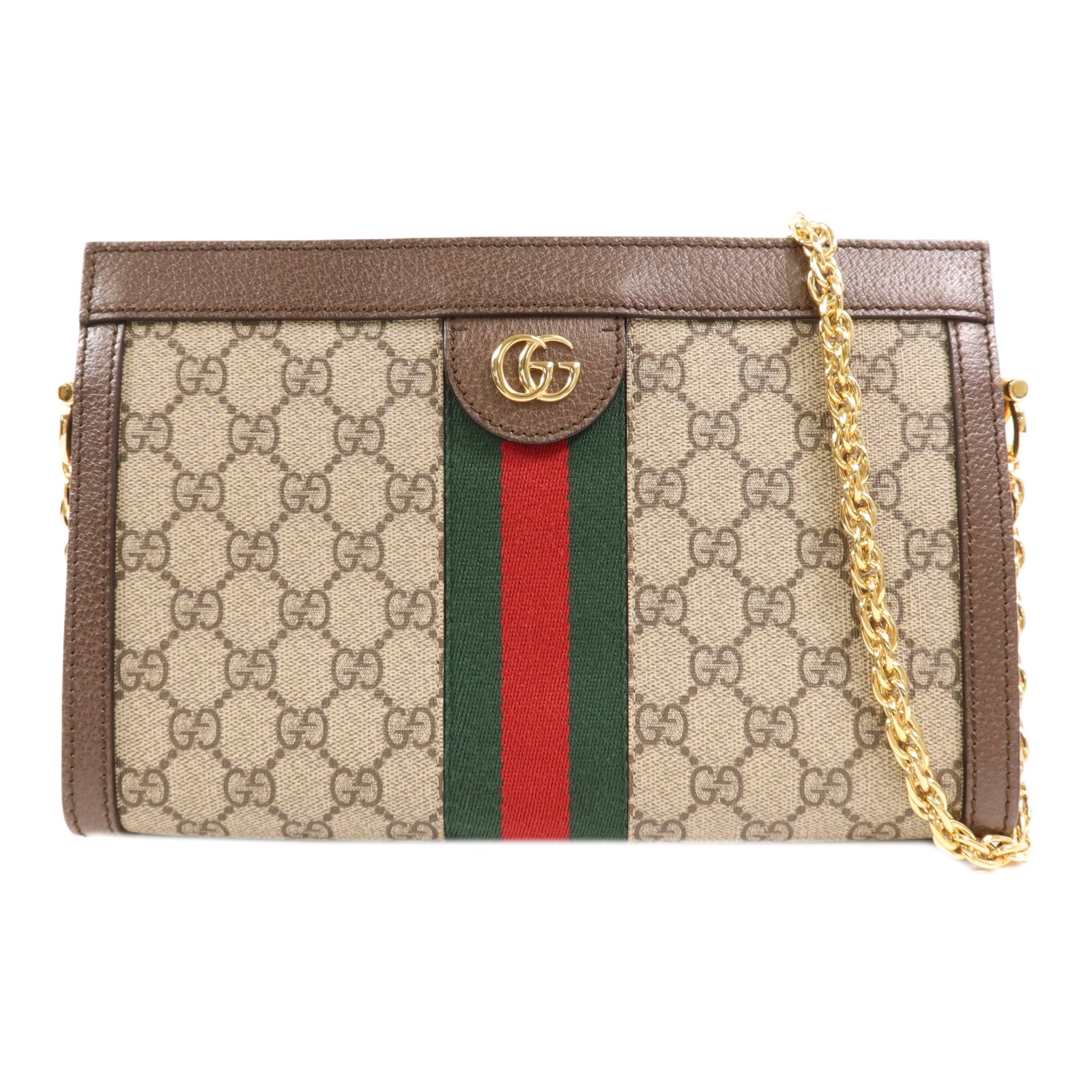 GUCCI 塗層帆布/牛皮皮革Shoulder Bag金扣鏈帶肩背袋