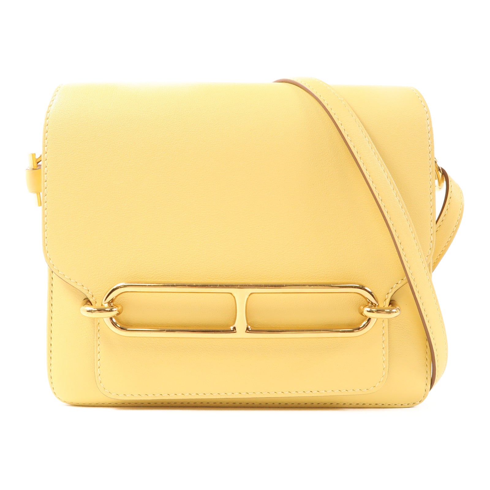HERMES Swift皮革Mini Roulis金扣手挽袋Yellow