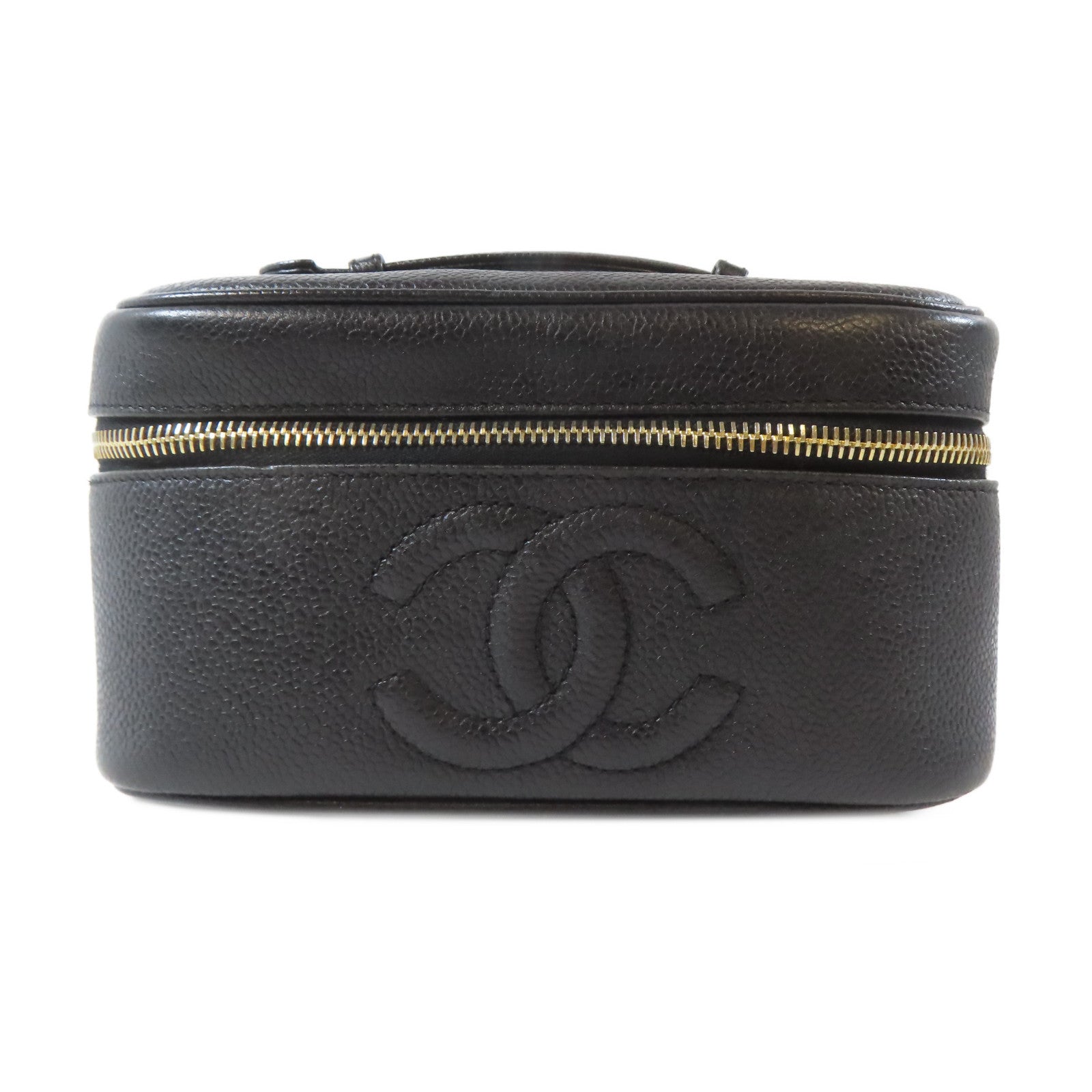 CHANEL 【激減優惠】Caviar皮革Vanity Handbag金扣手挽袋黑色