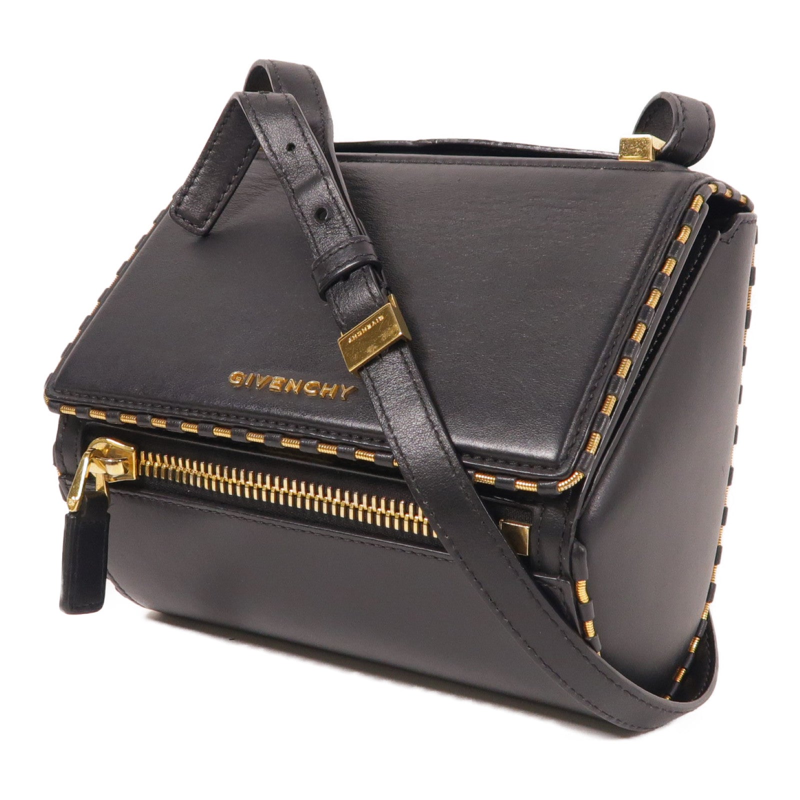 GIVENCHY GHW Pandora Box Shoulder Bag Calfskin Leather Black