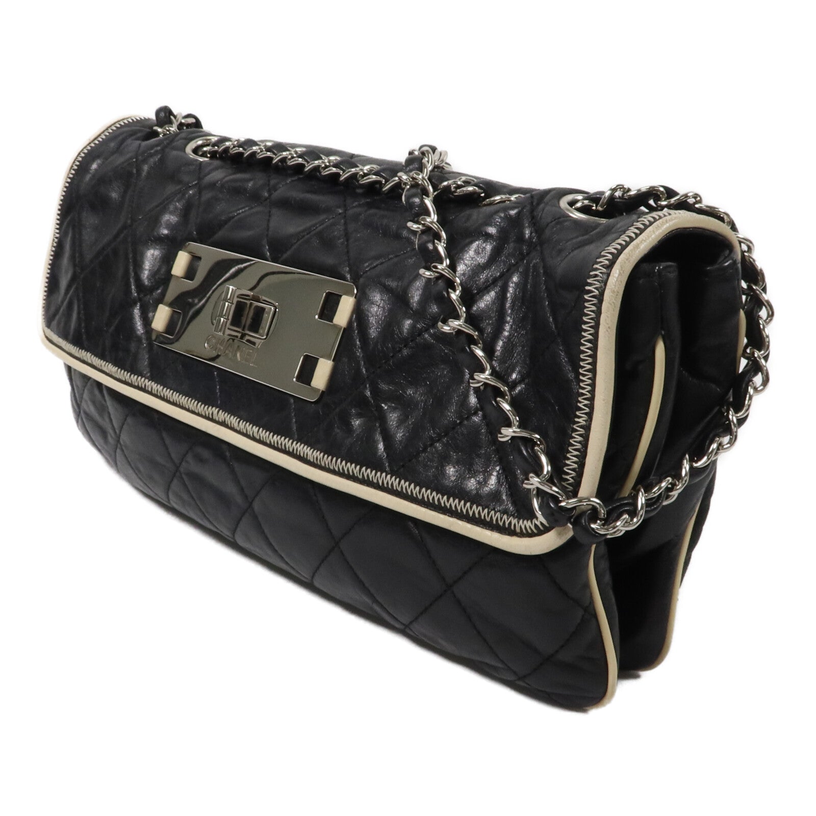 CHANEL 牛皮皮革2.55 East West Flap Bag鏈帶肩背袋