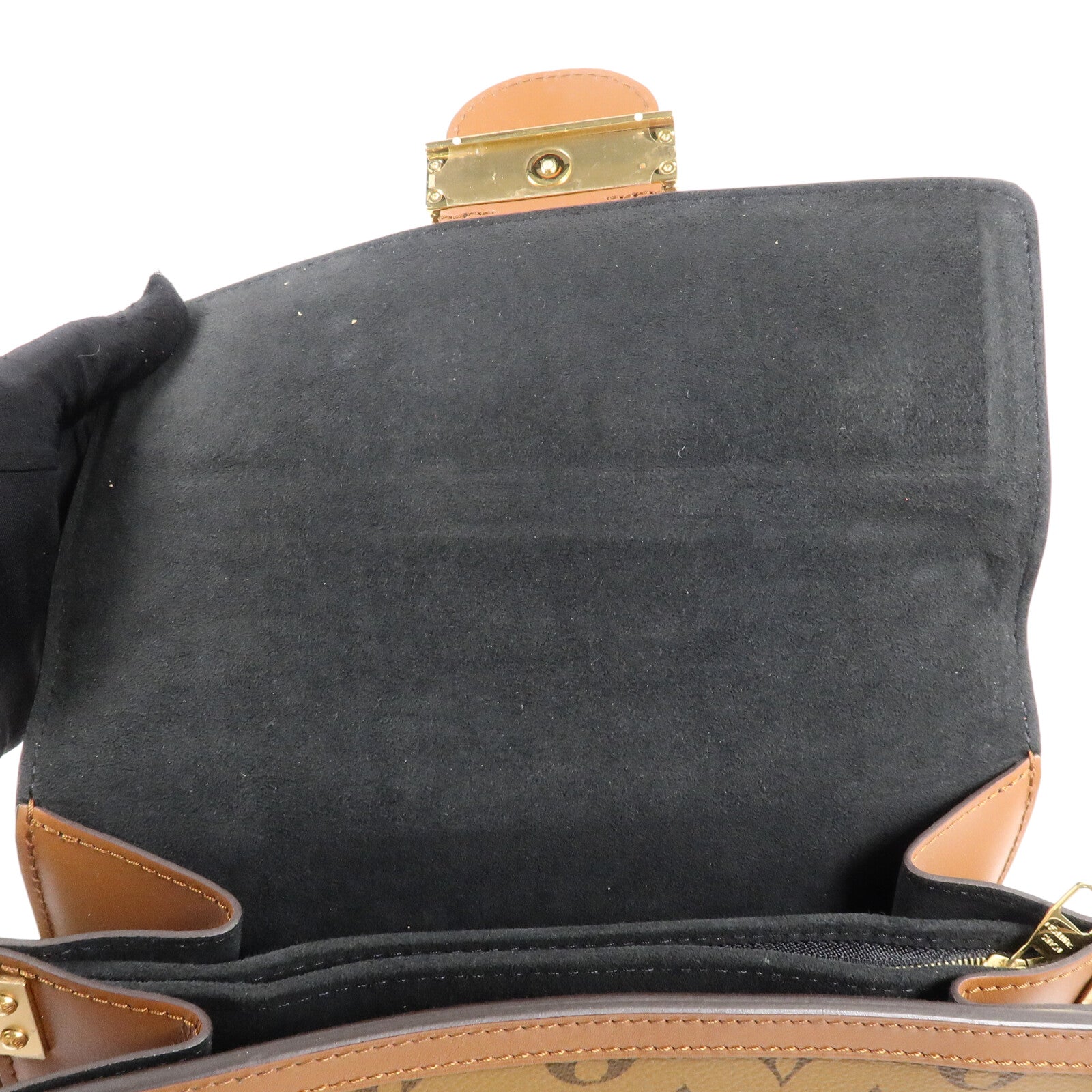 LOUIS VUITTON Monogram/Monogram Reverse Dauphine MM金扣手挽肩背兩用袋棕色