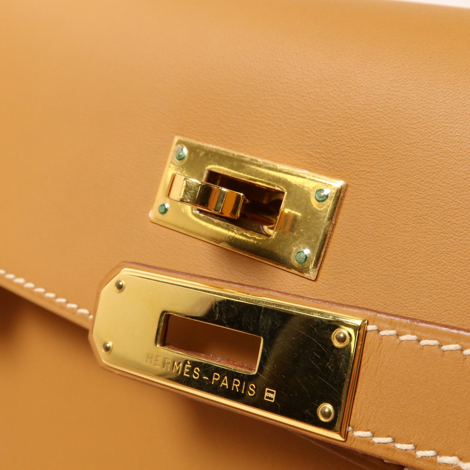 HERMES Box Calf皮革Kelly 32手挽肩背兩用袋Gold