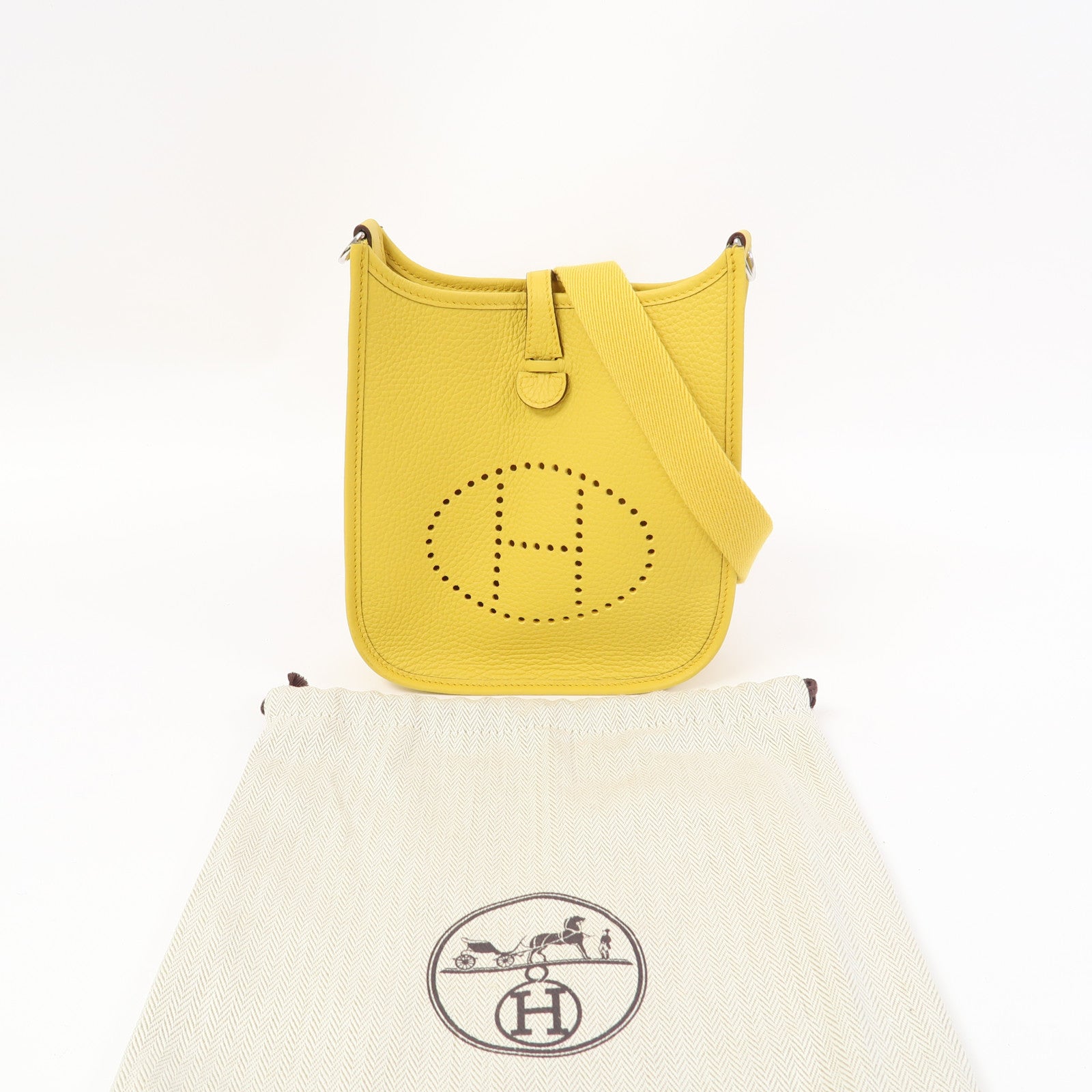 HERMES Clemence皮革Evelyne TPM銀扣肩背袋黃色