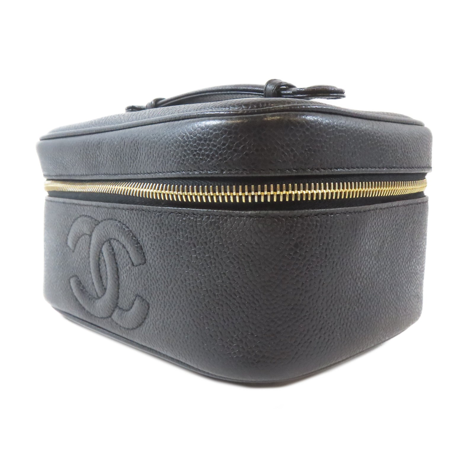 CHANEL 【激減優惠】Caviar皮革Vanity Handbag金扣手挽袋黑色