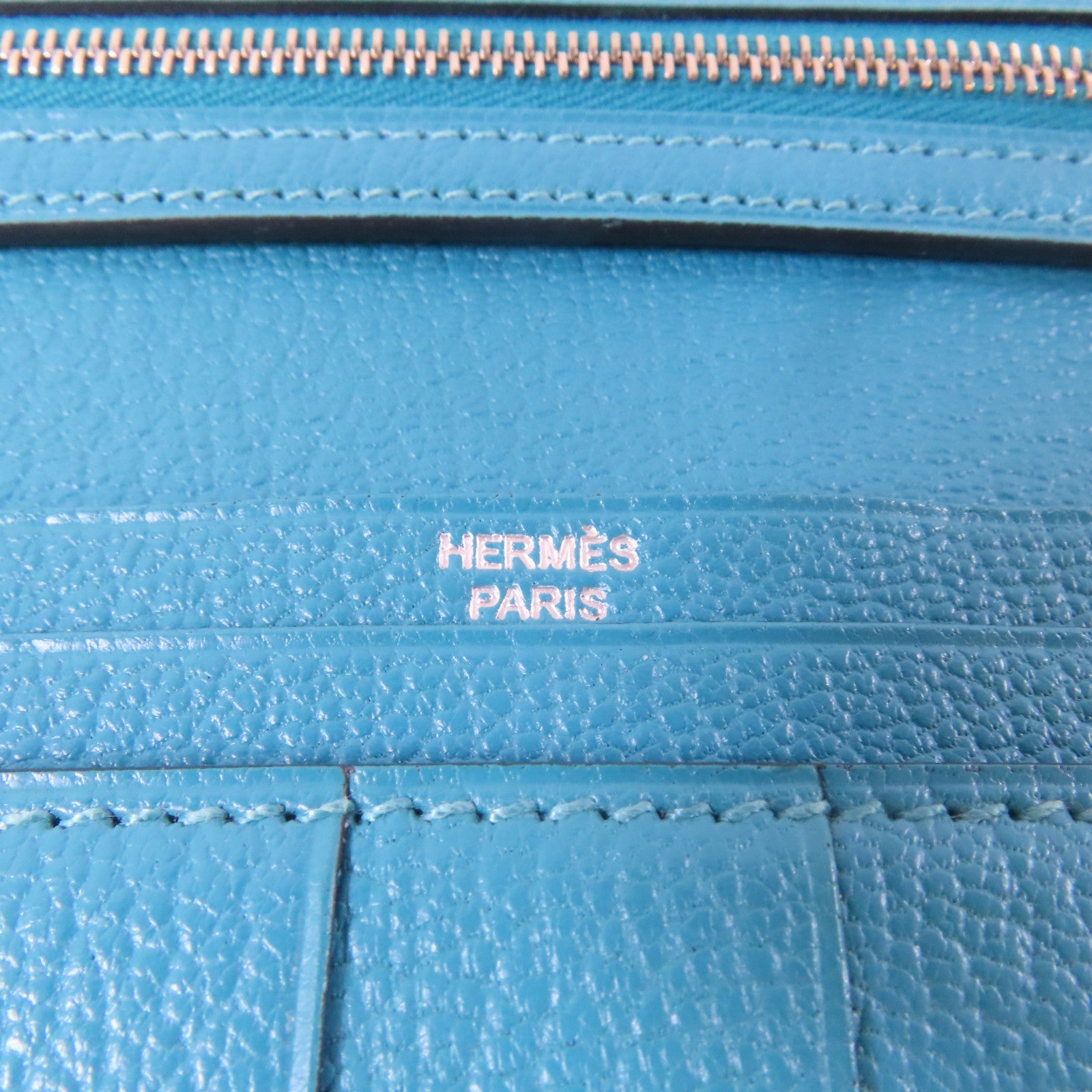 HERMES **【激減優惠】Chevre皮革Bearn Long Wallet銀扣長錢包藍色Blue Jean