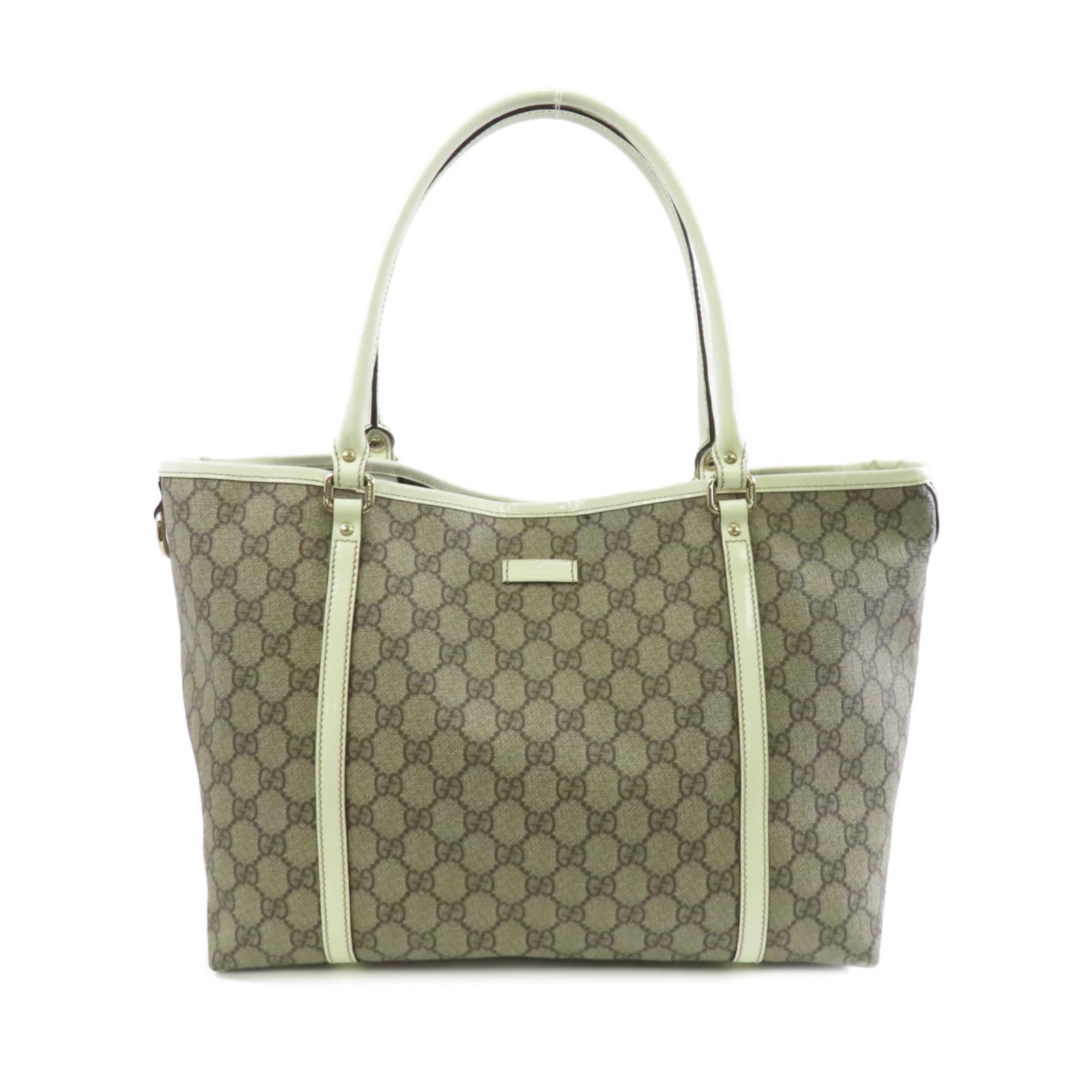 GUCCI 塗層帆布GG Supreme Tote Bag金扣手挽袋啡色/白色