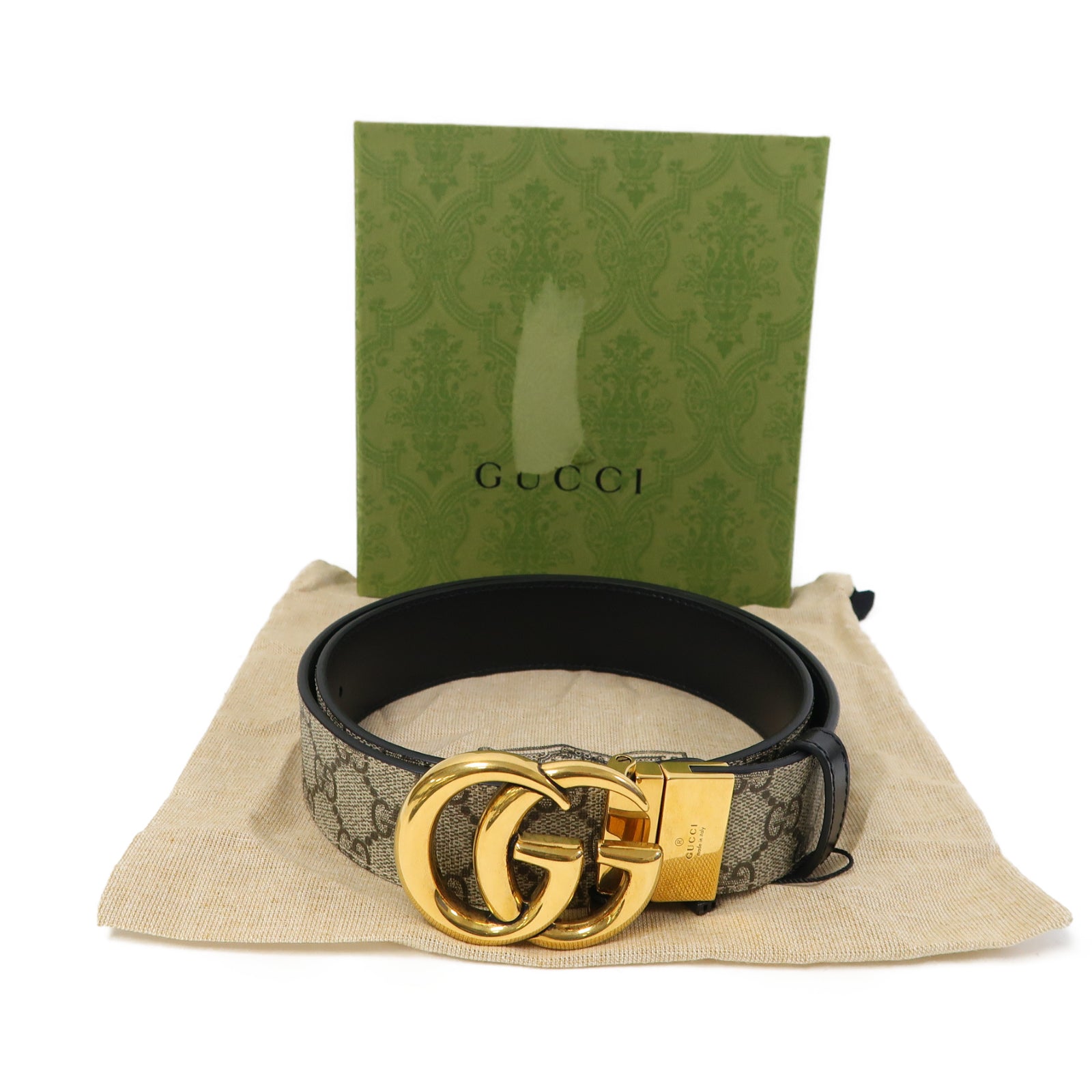 GUCCI 塗層帆布GG Marmont Reversible Belt金扣皮帶啡色