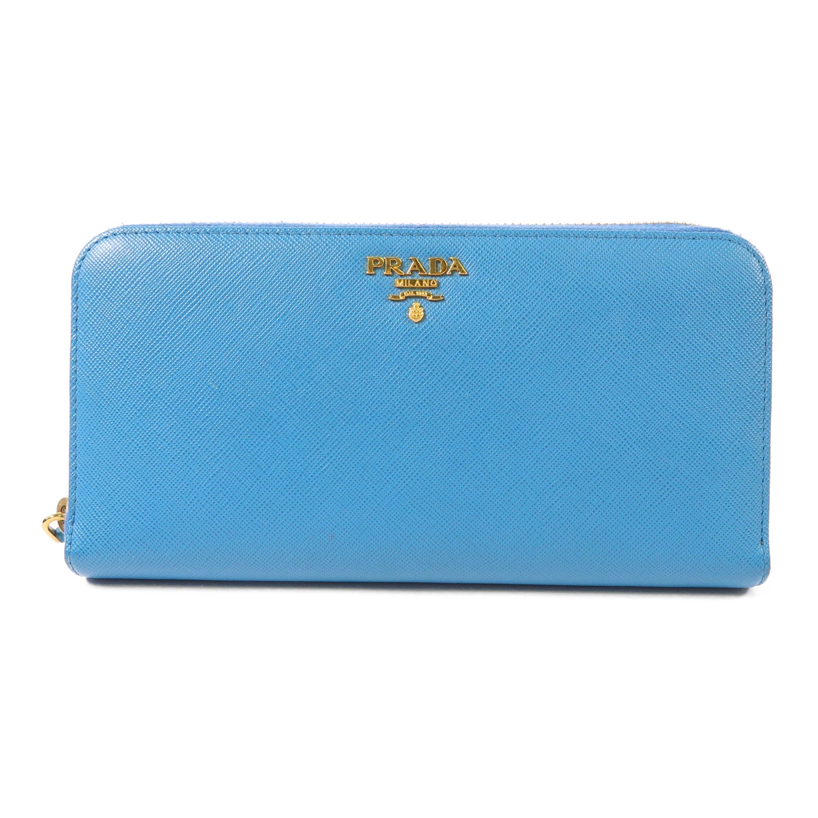 PRADA GHW Long Wallet Saffiano Leather 1M0506 Celeste Blue