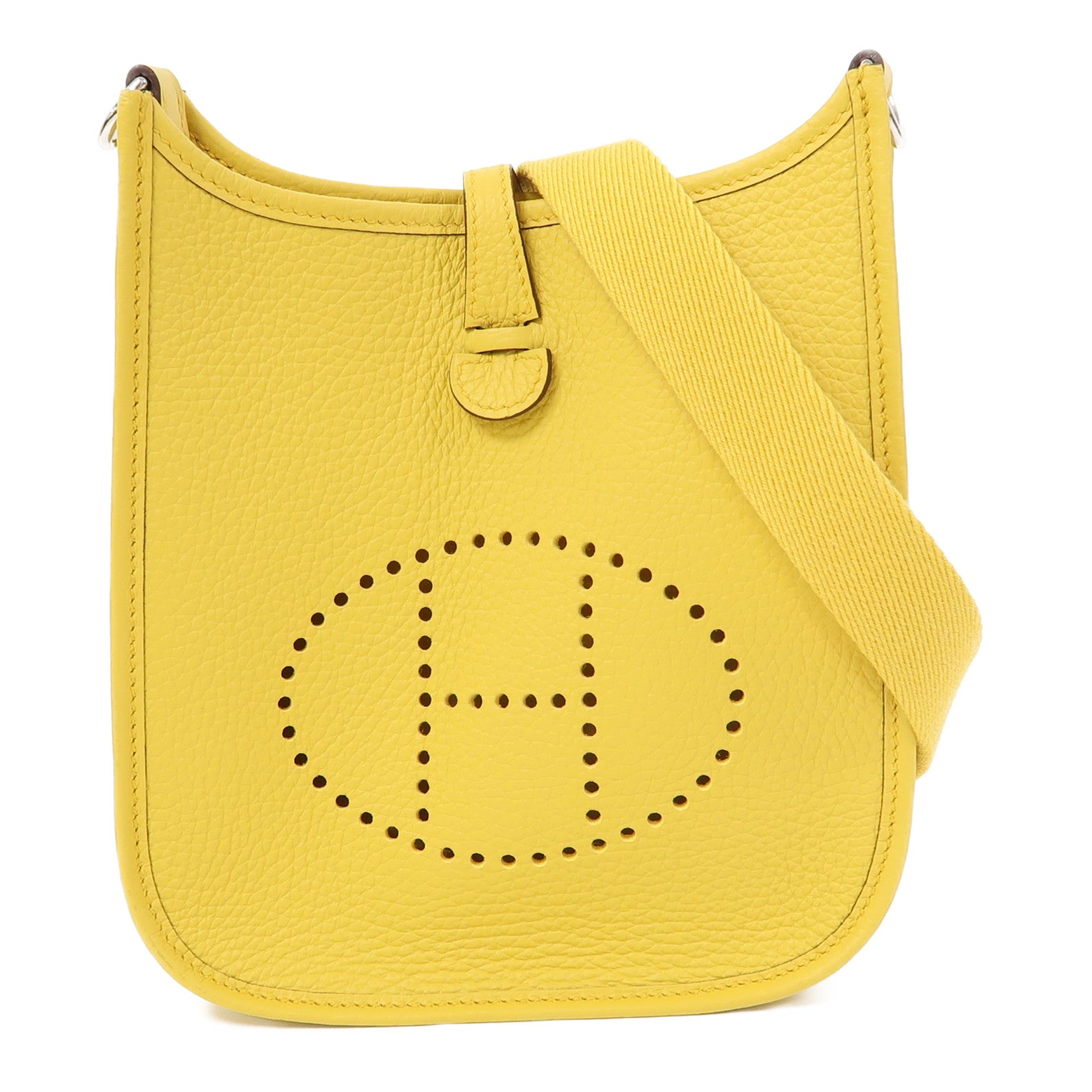 HERMES Clemence皮革Evelyne TPM銀扣肩背袋黃色