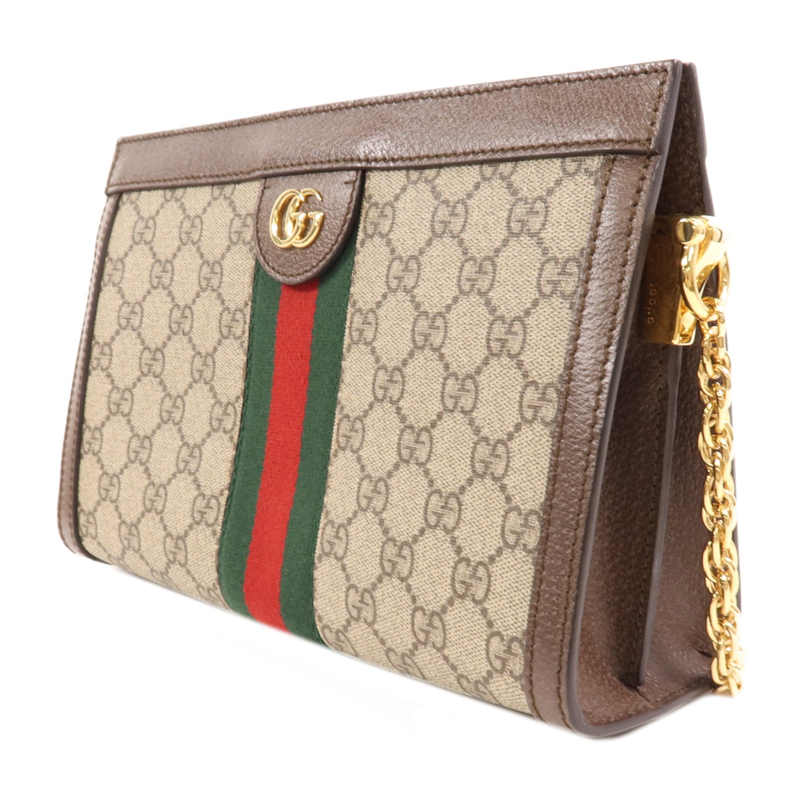 GUCCI 塗層帆布/牛皮皮革Shoulder Bag金扣鏈帶肩背袋