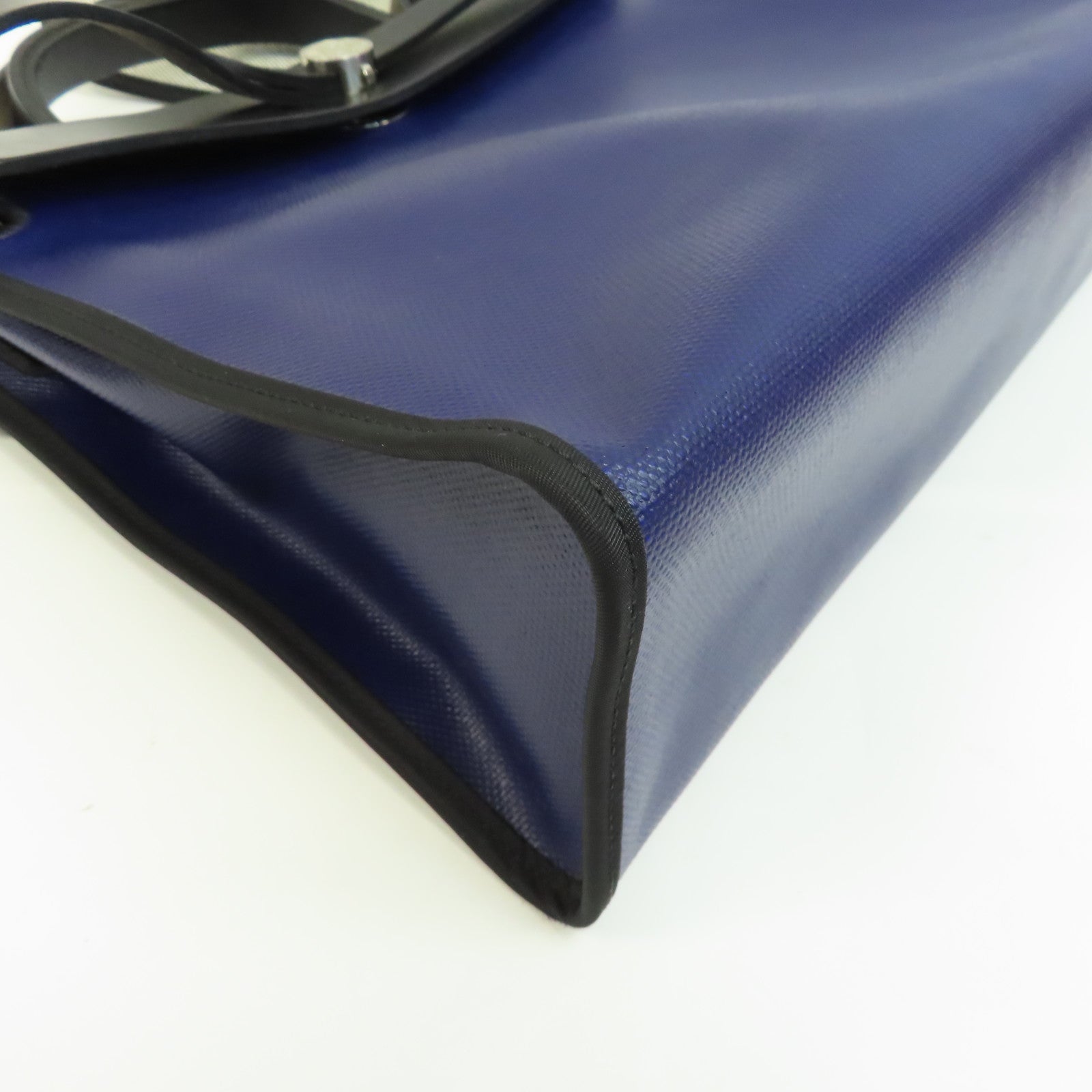 HERMES 塗層帆布Herbag PM銀扣手挽肩背兩用袋藍色/黑色