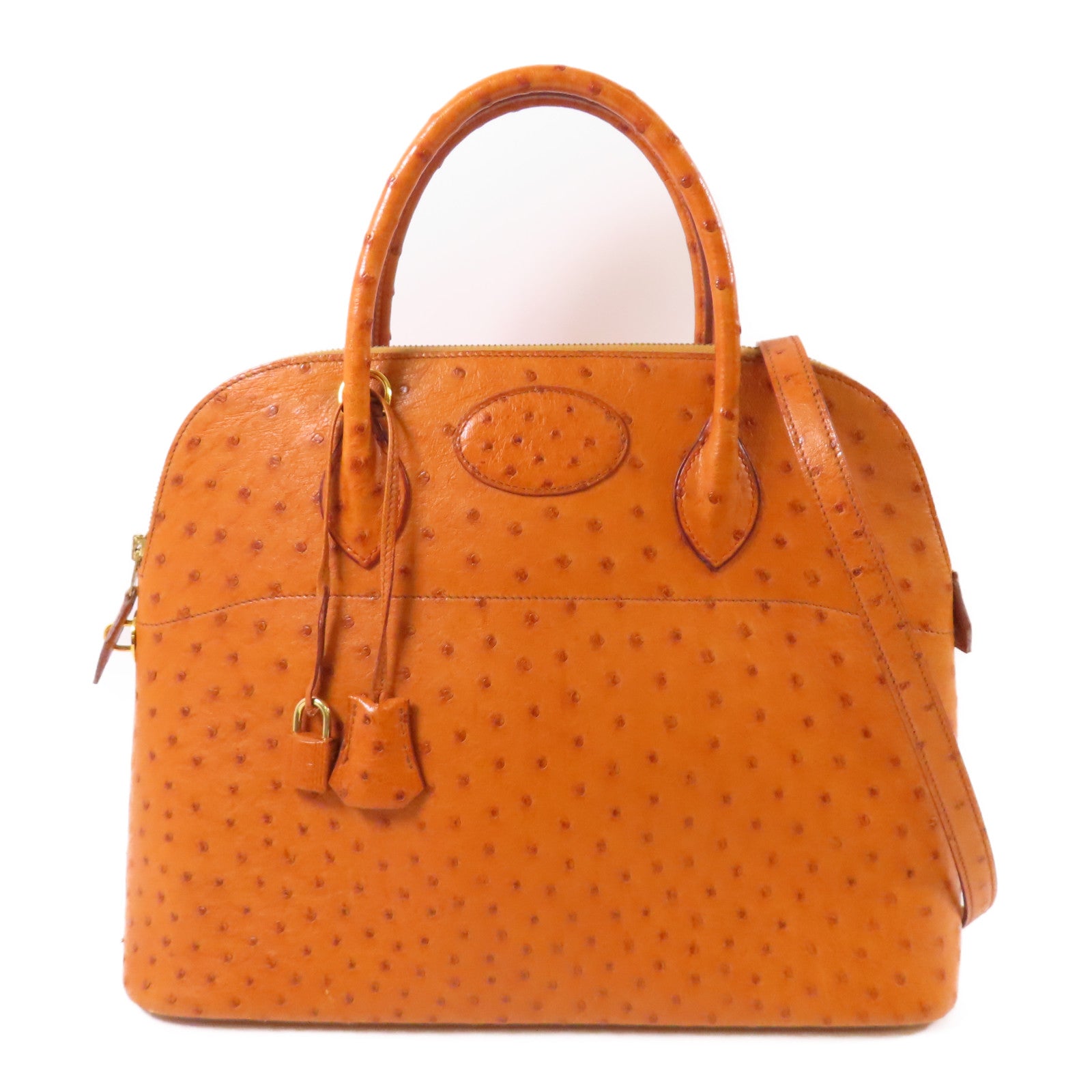 HERMES 鴕鳥皮革Bolide 35金扣手挽肩背兩用袋Gold