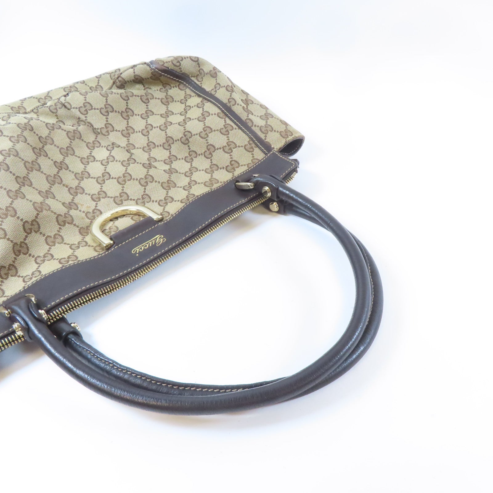 GUCCI 【激減優惠】帆布Shoulder Bag金扣肩背袋啡色