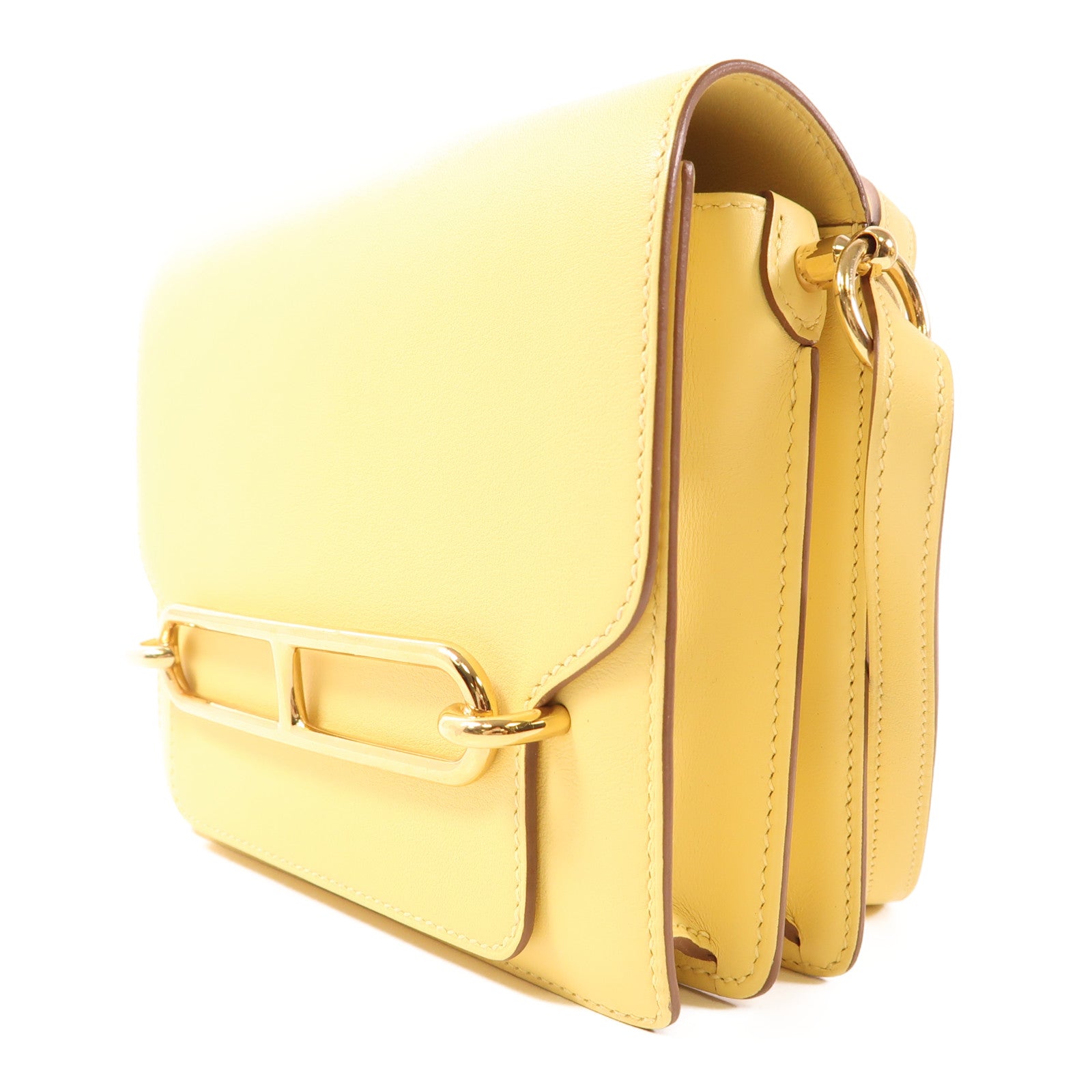 HERMES Swift皮革Mini Roulis金扣手挽袋Yellow