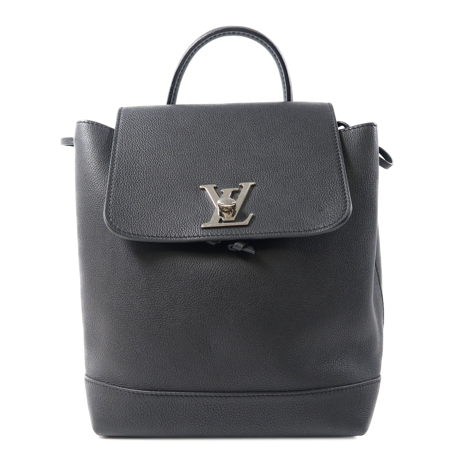 LOUIS VUITTON 牛皮皮革Lock Me Backpack銀扣背包黑色