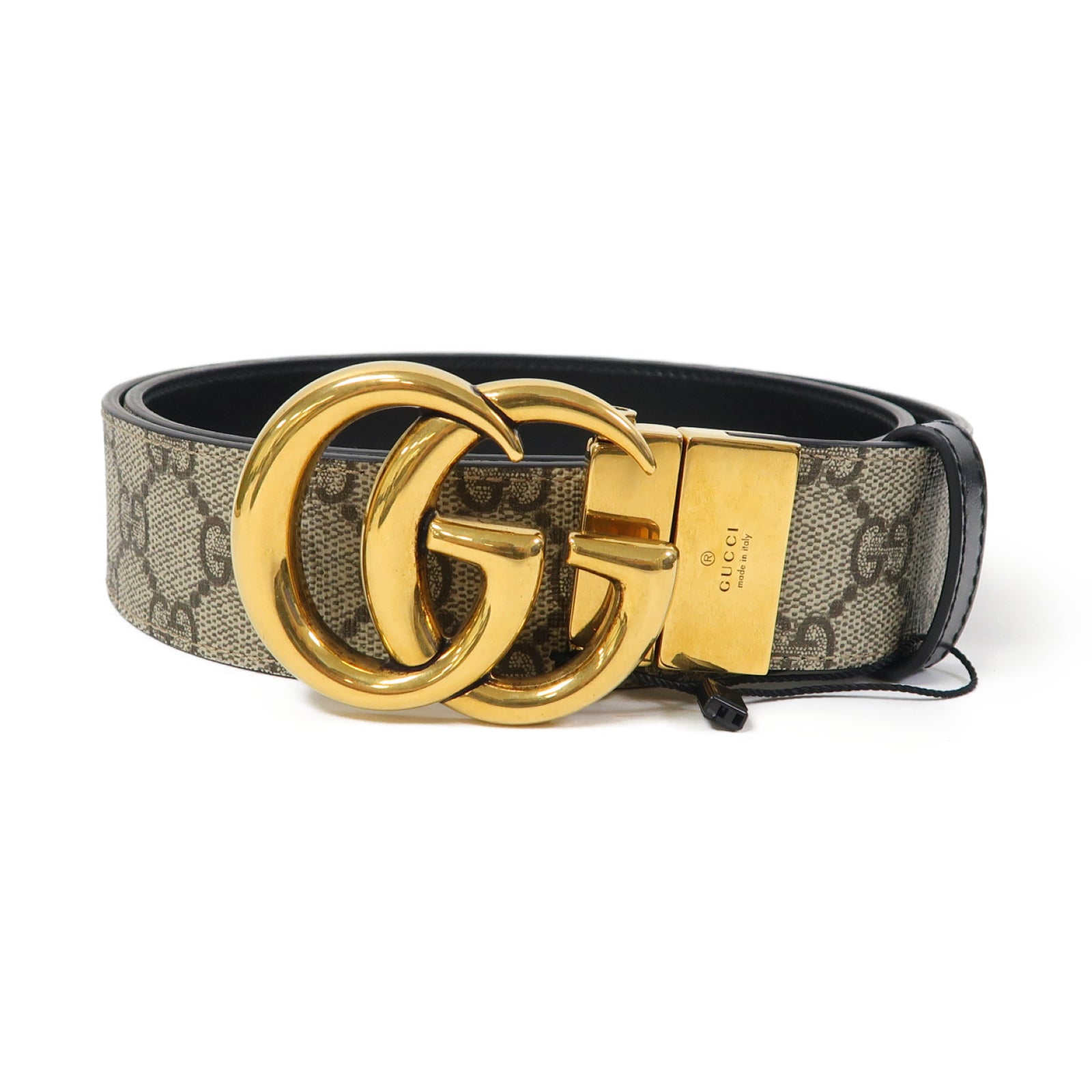 GUCCI 塗層帆布GG Marmont Reversible Belt金扣皮帶啡色