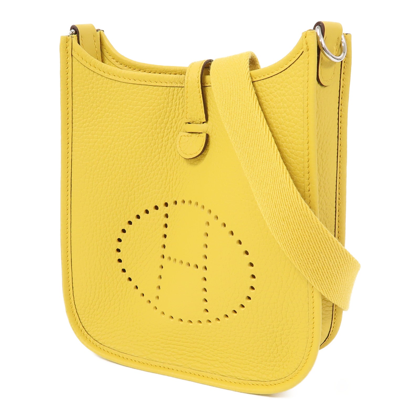 HERMES Clemence皮革Evelyne TPM銀扣肩背袋黃色