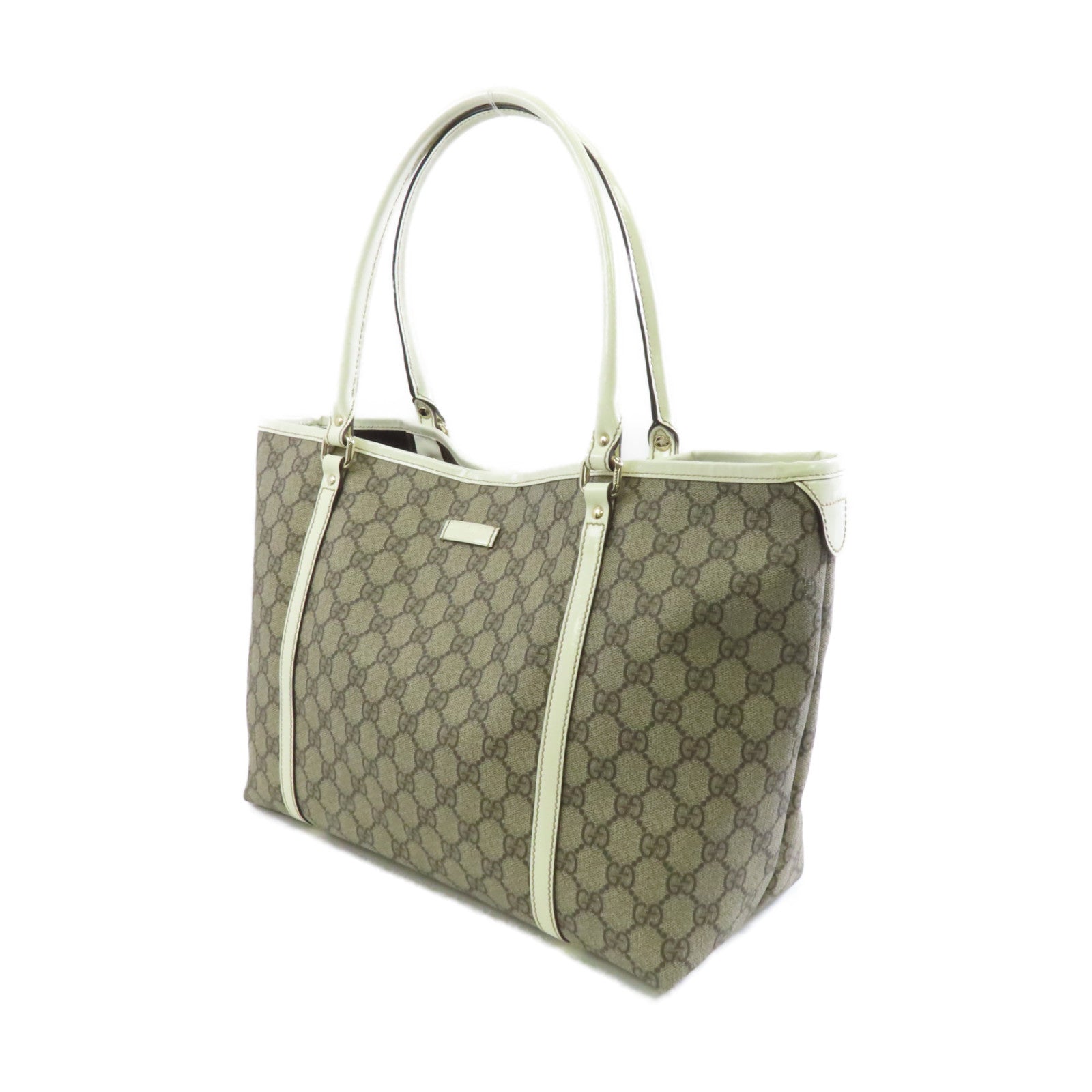 GUCCI 塗層帆布GG Supreme Tote Bag金扣手挽袋啡色/白色