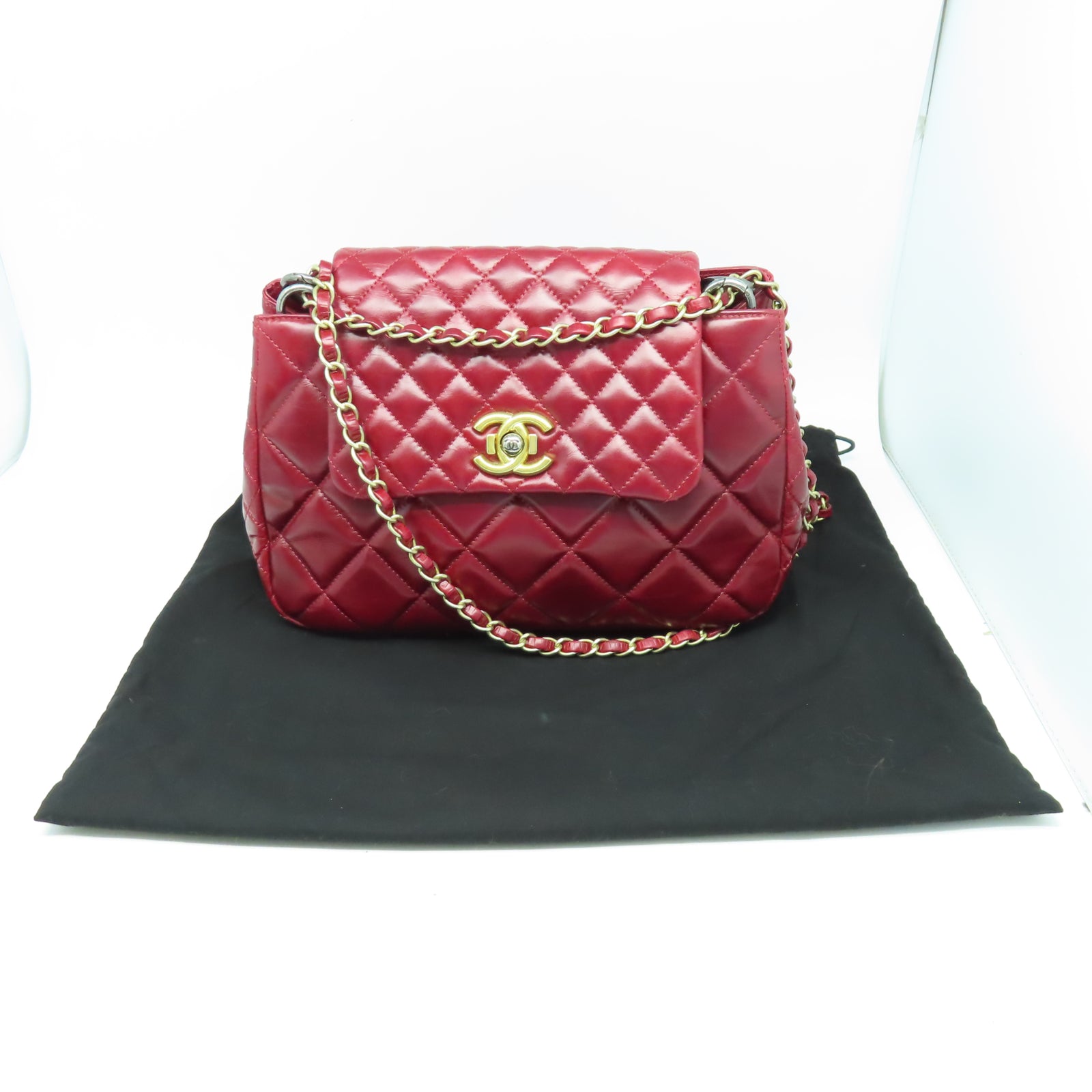 CHANEL 【激減優惠】菱格牛皮皮革Chain Shoulder金扣鏈帶肩背袋紅色