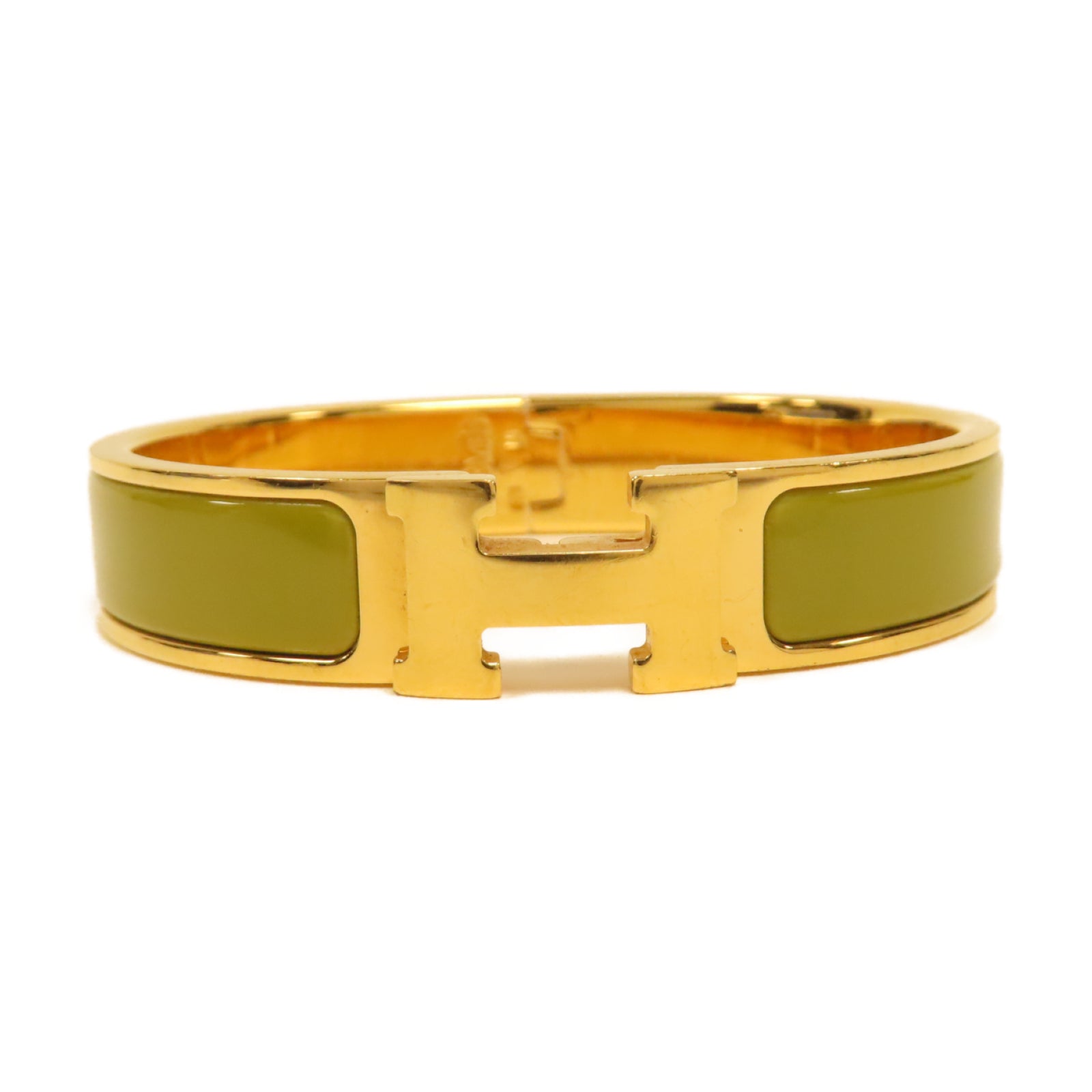 HERMES 金屬Clic H Bracelet手鐲金色/綠色