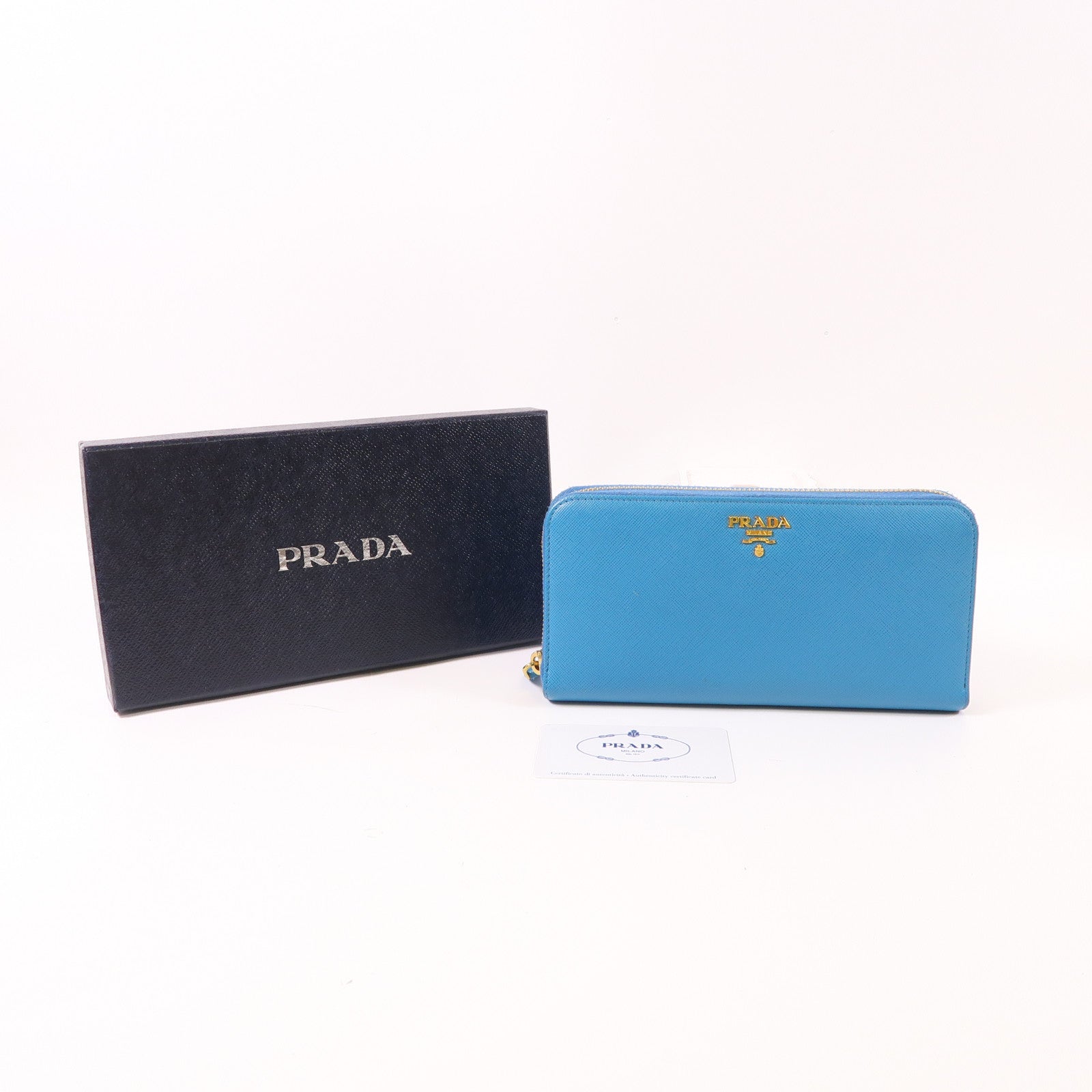 PRADA GHW Long Wallet Saffiano Leather 1M0506 Celeste Blue