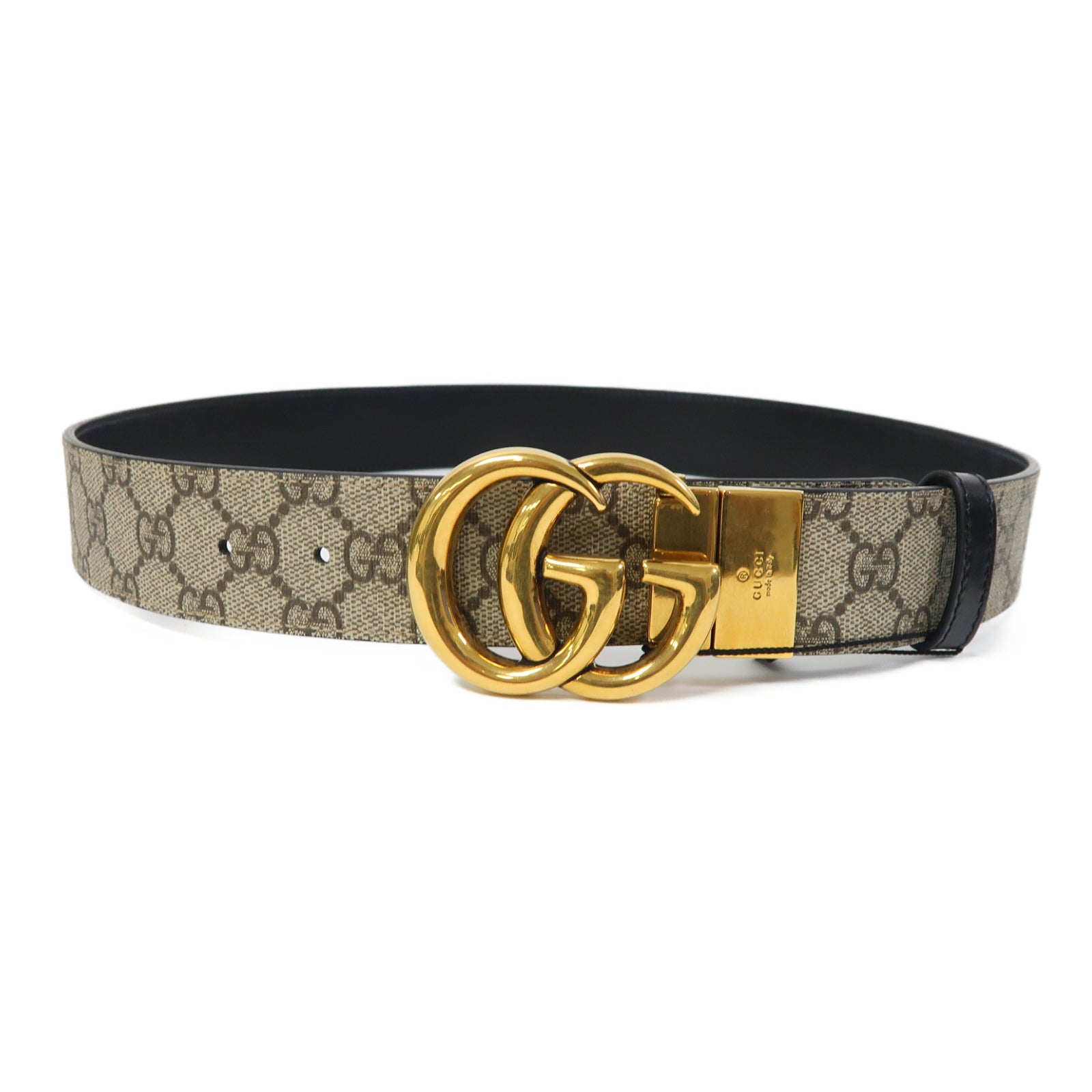 GUCCI 塗層帆布GG Marmont Reversible Belt金扣皮帶啡色