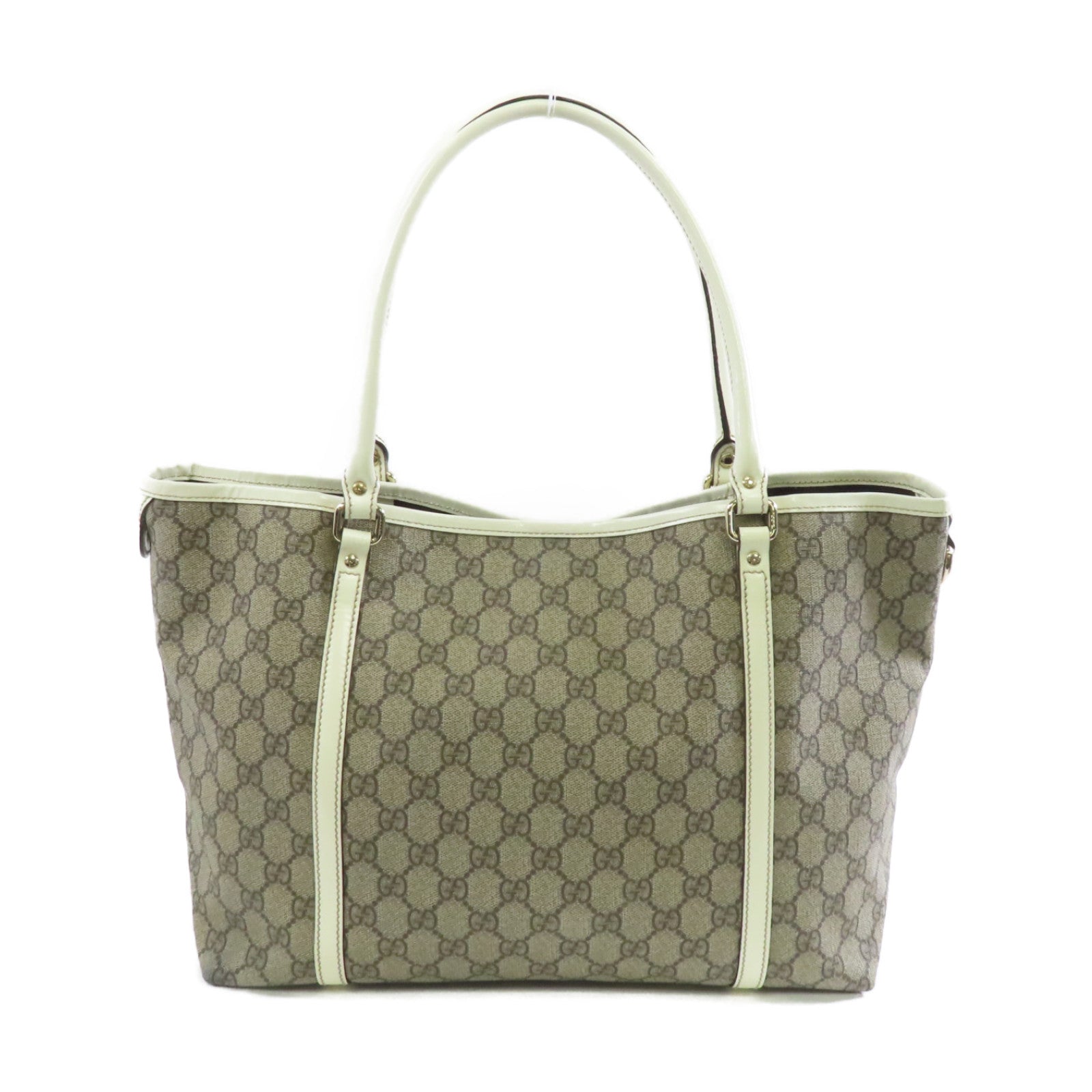 GUCCI 塗層帆布GG Supreme Tote Bag金扣手挽袋啡色/白色